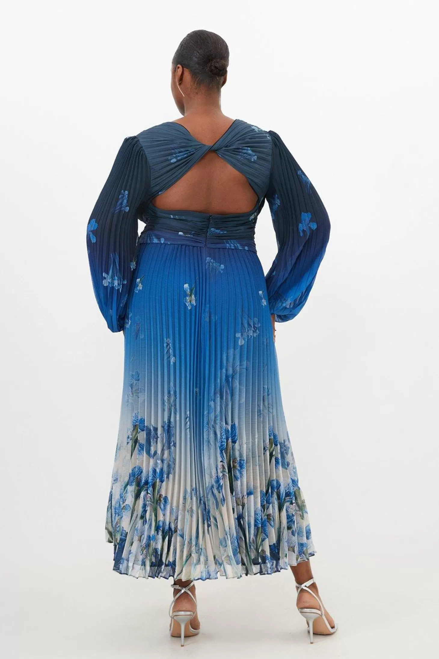 Karen Millen Plus Size Scattered Print Pleated Split Maxi Dress