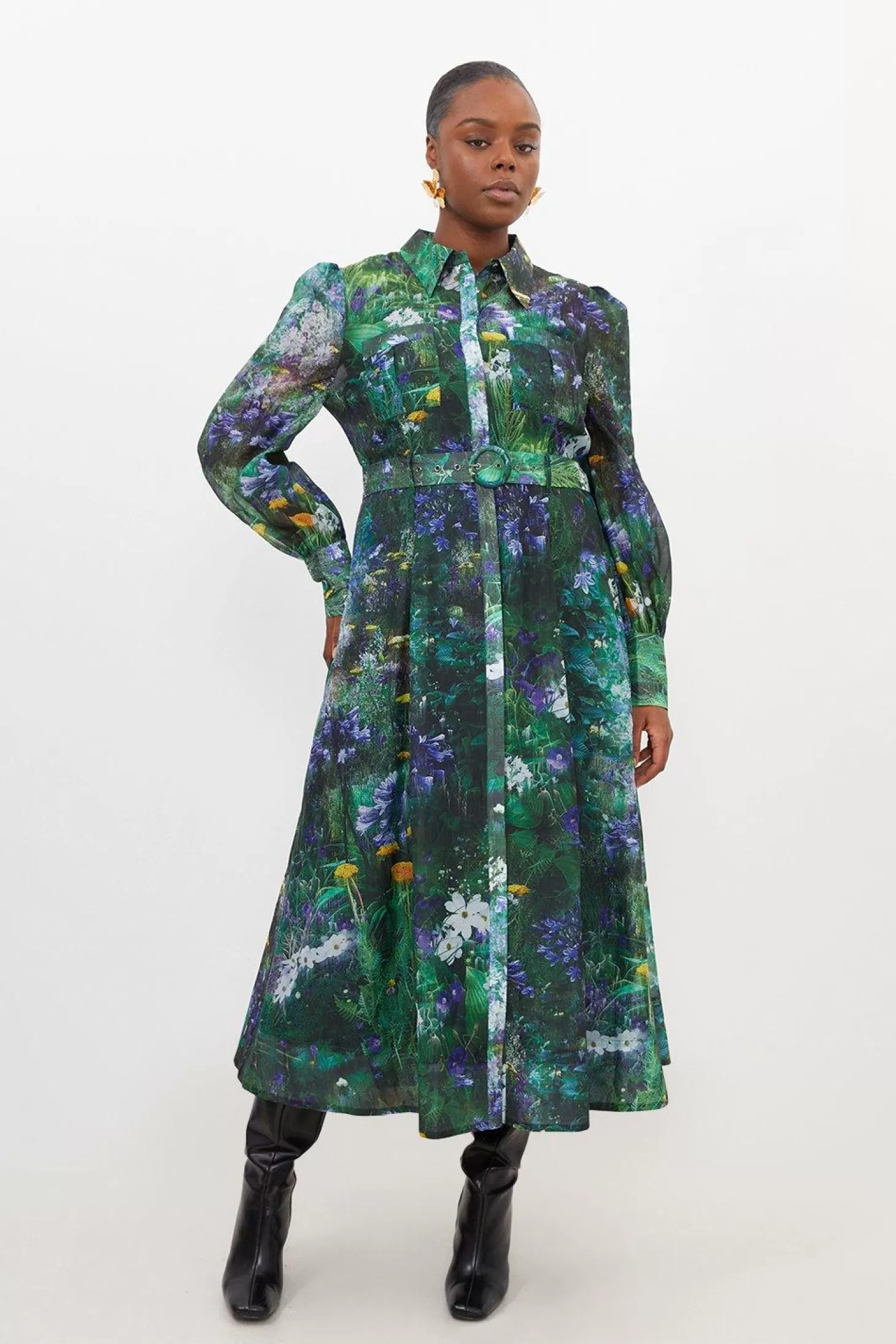 Karen Millen Plus Size Scenic Printed Organdie Maxi Dress