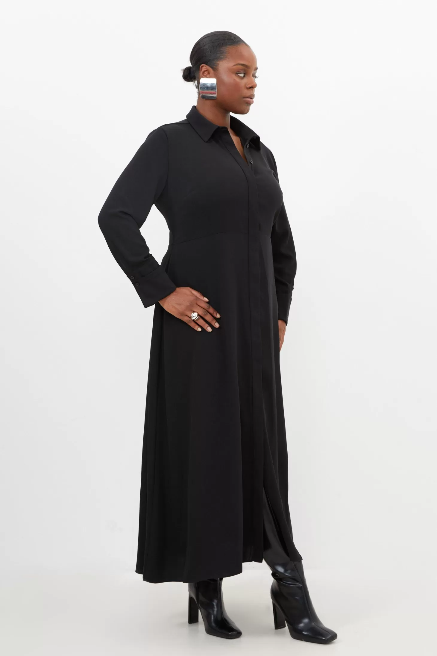 Karen Millen Plus Size Soft Tailored Belted Maxi Shirt Dress