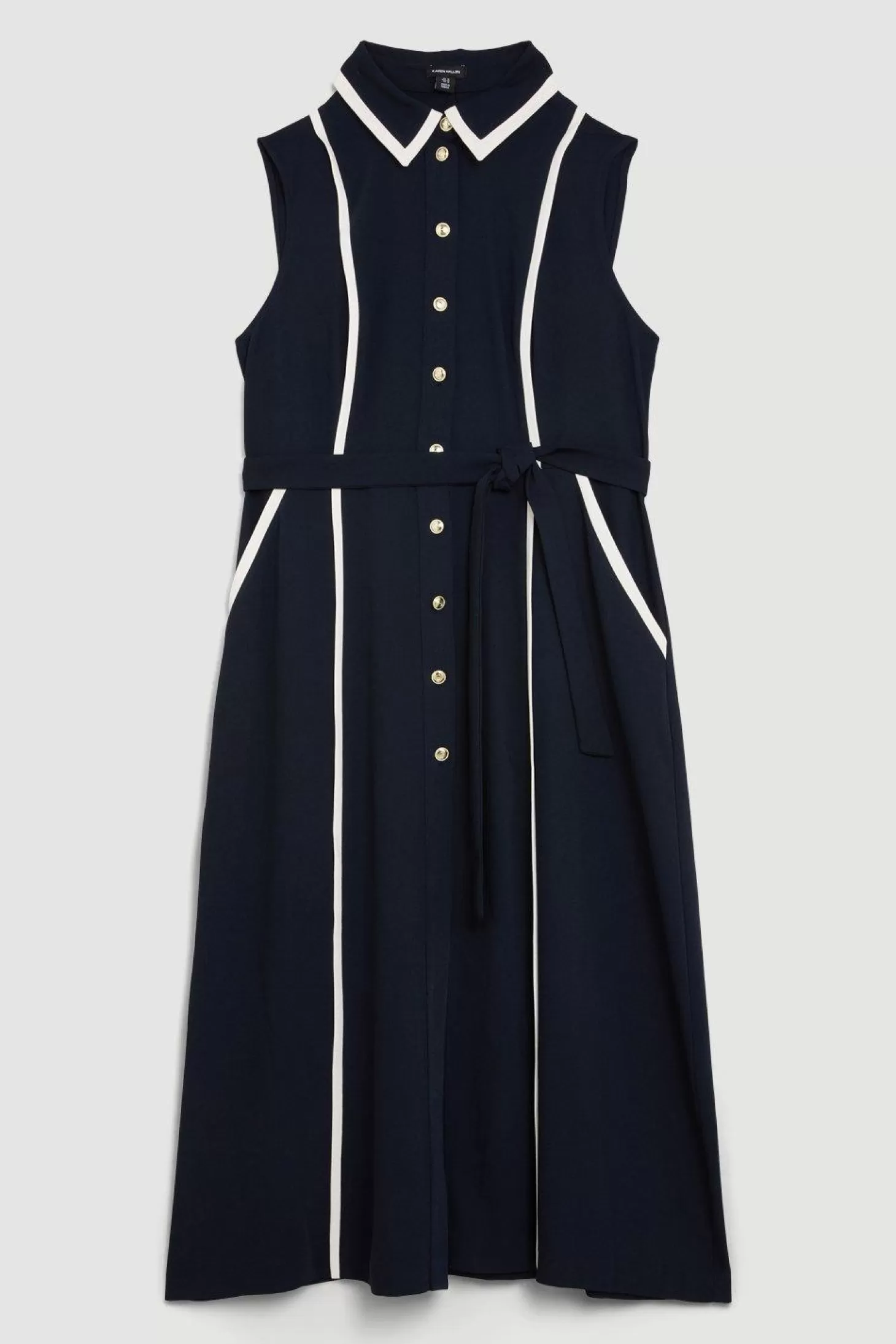 Karen Millen Plus Size Soft Tailored Pipe Detail Sleeveless Shirt Dress