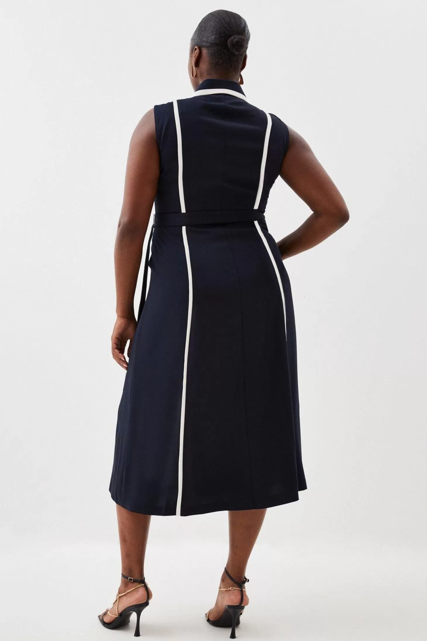 Karen Millen Plus Size Soft Tailored Pipe Detail Sleeveless Shirt Dress