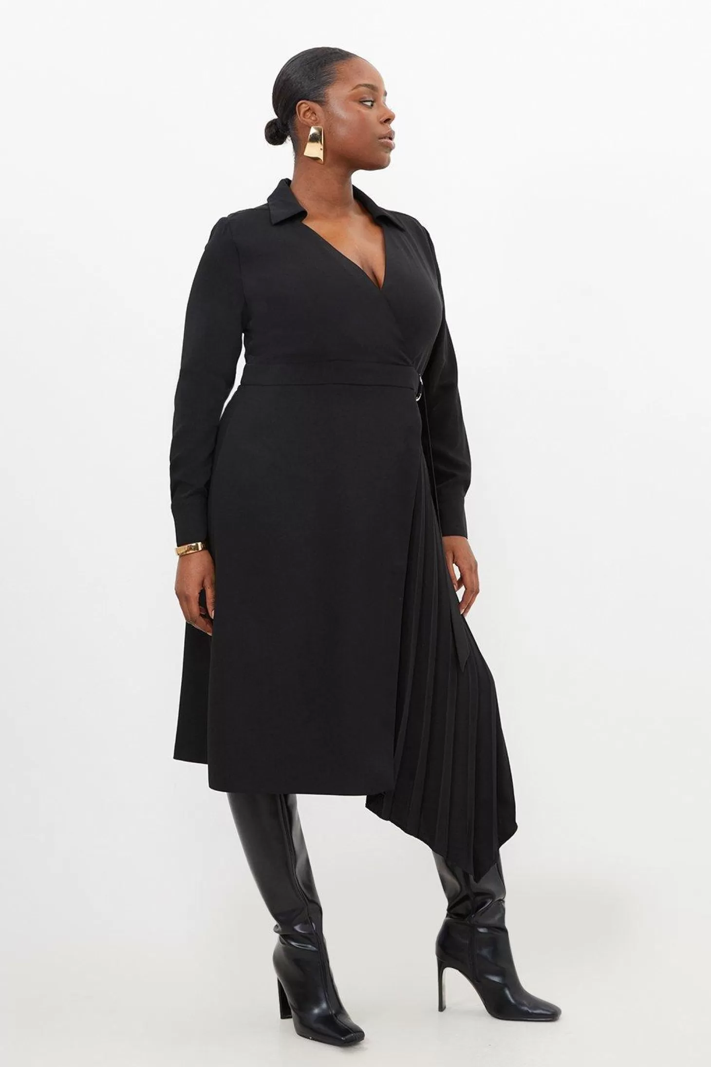 Karen Millen Plus Size Soft Tailored Pleat Detail Belted Shirt Dress