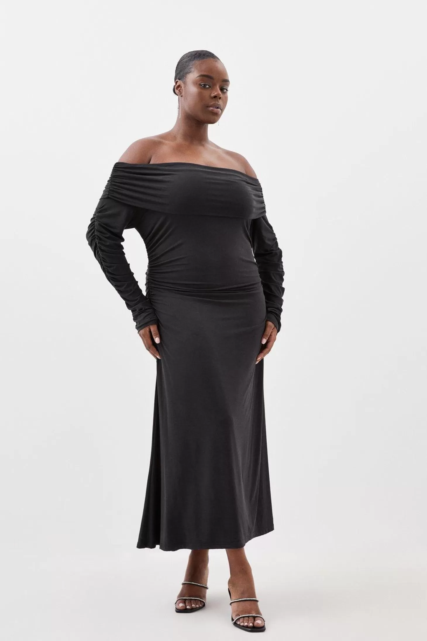 Karen Millen Plus Size Soft Touch Slinky Jersey Off The Shoulder Maxi Dress