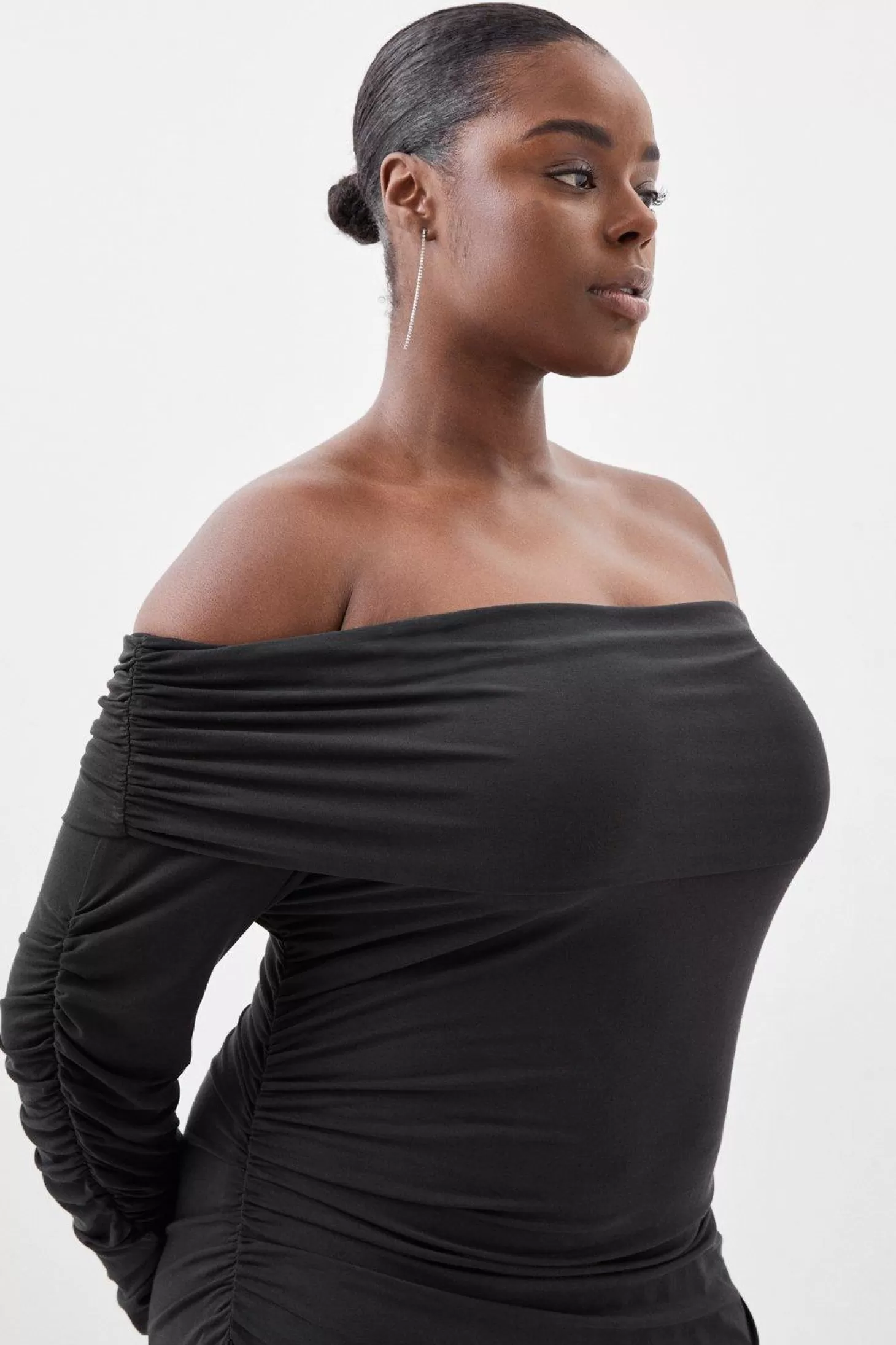 Karen Millen Plus Size Soft Touch Slinky Jersey Off The Shoulder Maxi Dress