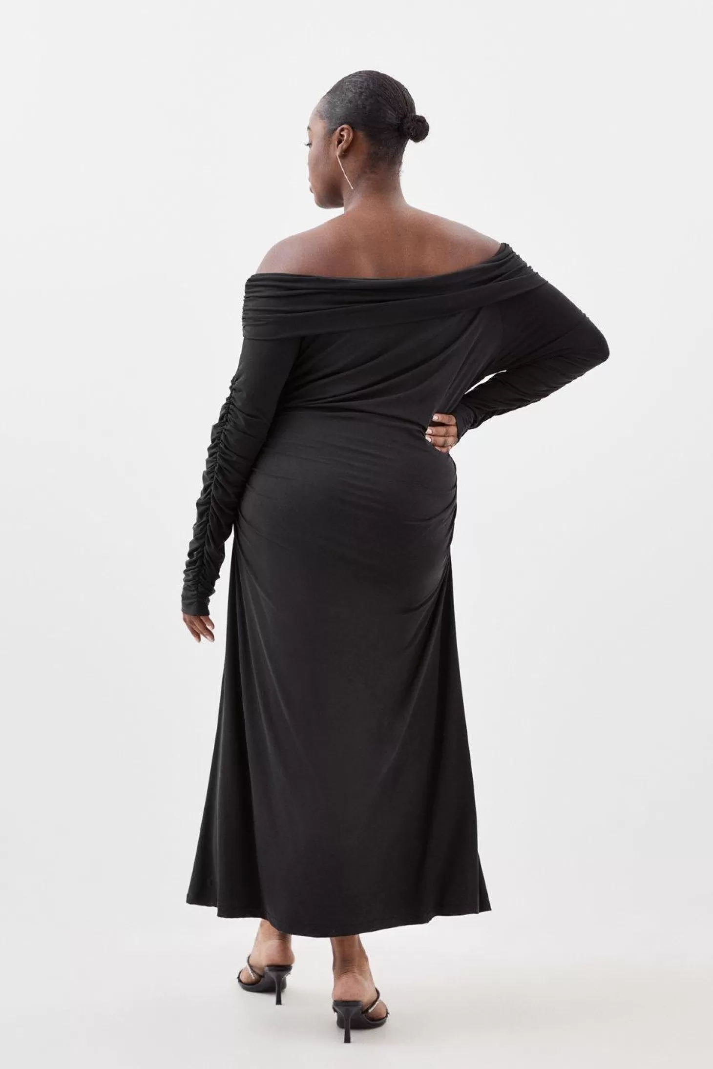 Karen Millen Plus Size Soft Touch Slinky Jersey Off The Shoulder Maxi Dress