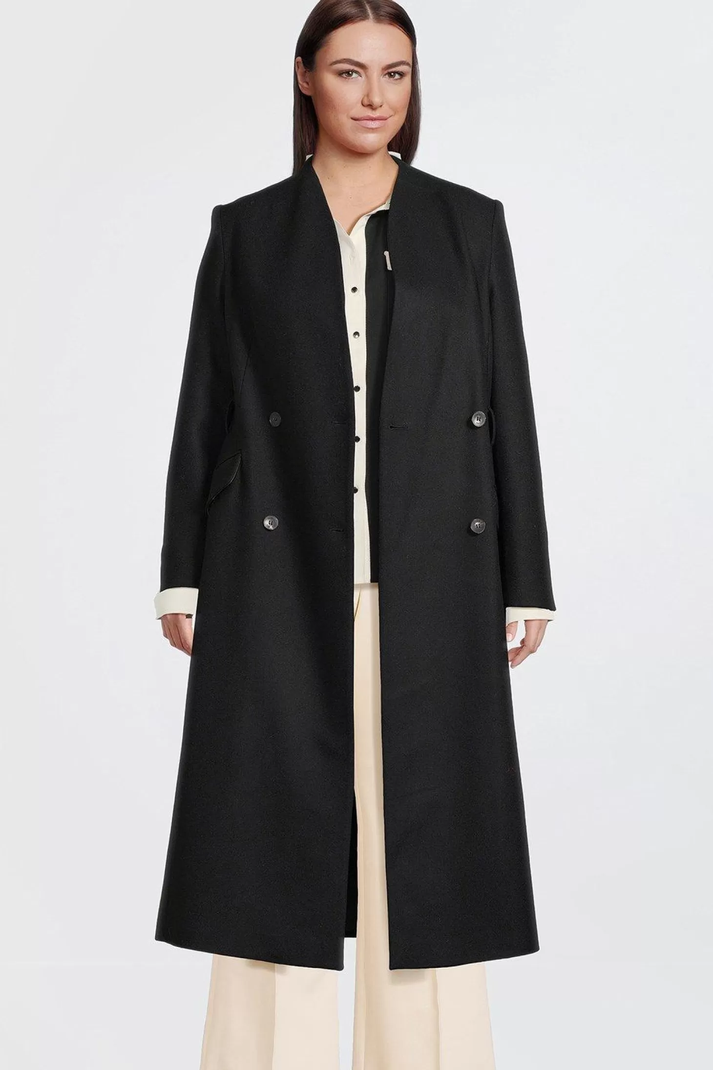 Karen Millen Plus Size Tailored Italian Manteco Wool Blend High Neck Belted Maxi Coat
