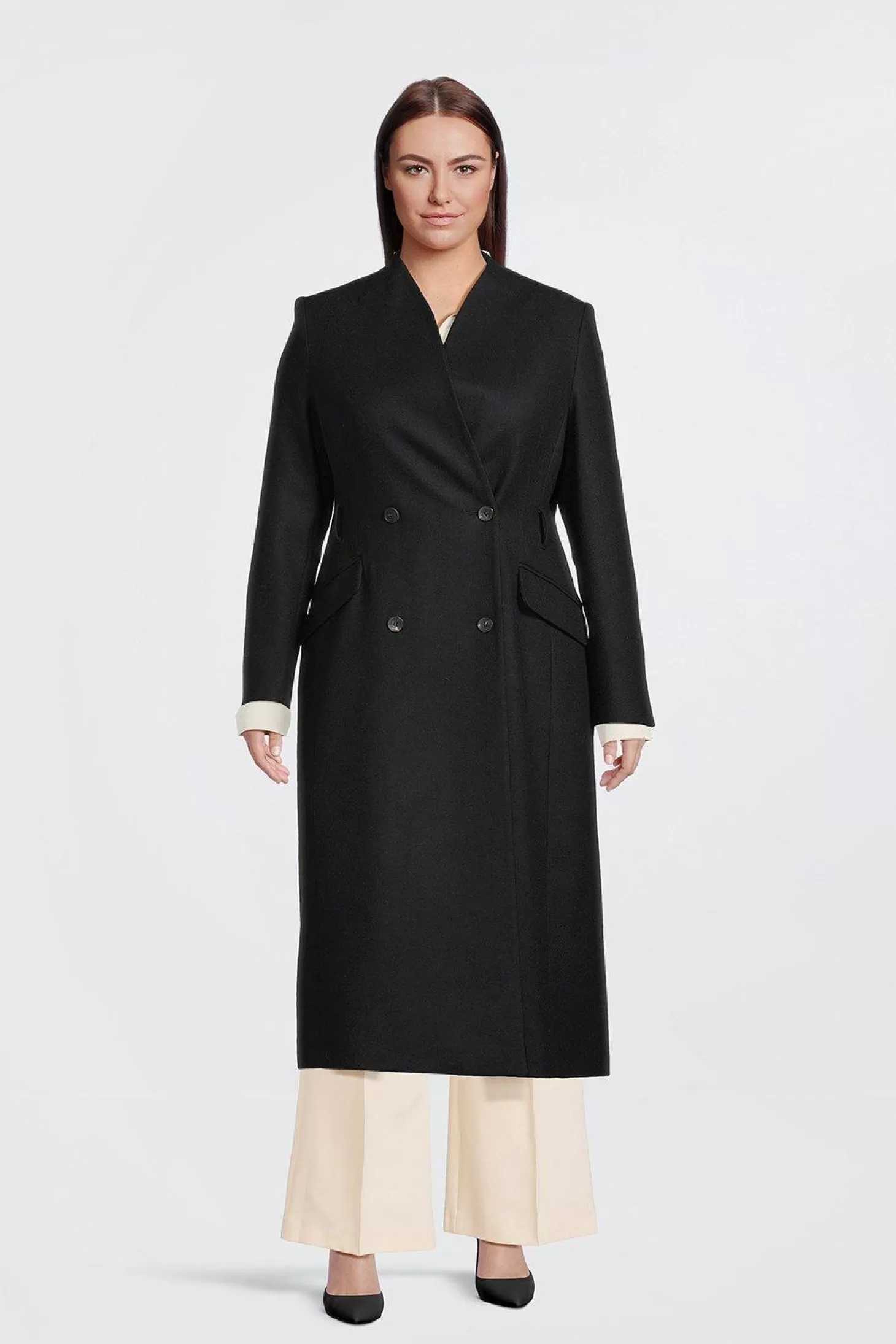 Karen Millen Plus Size Tailored Italian Manteco Wool Blend High Neck Belted Maxi Coat