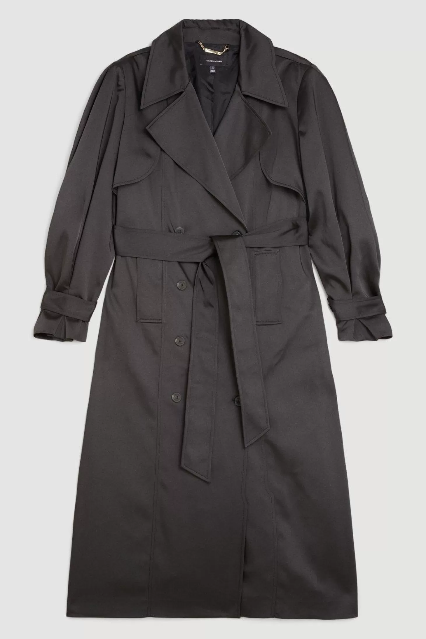 Karen Millen Plus Size Tailored Satin Maxi Belted Trench Coat