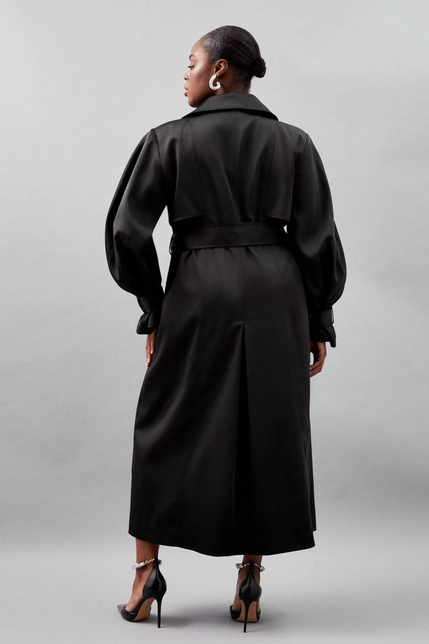 Karen Millen Plus Size Tailored Satin Maxi Belted Trench Coat