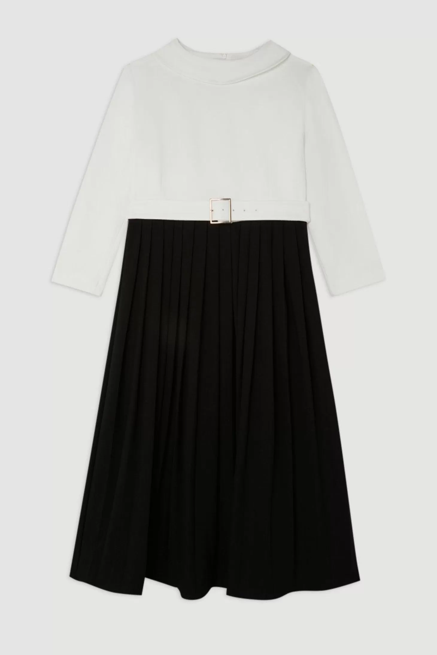 Karen Millen Plus Size Tailored Structured Crepe Turtleneck Pleated Dress