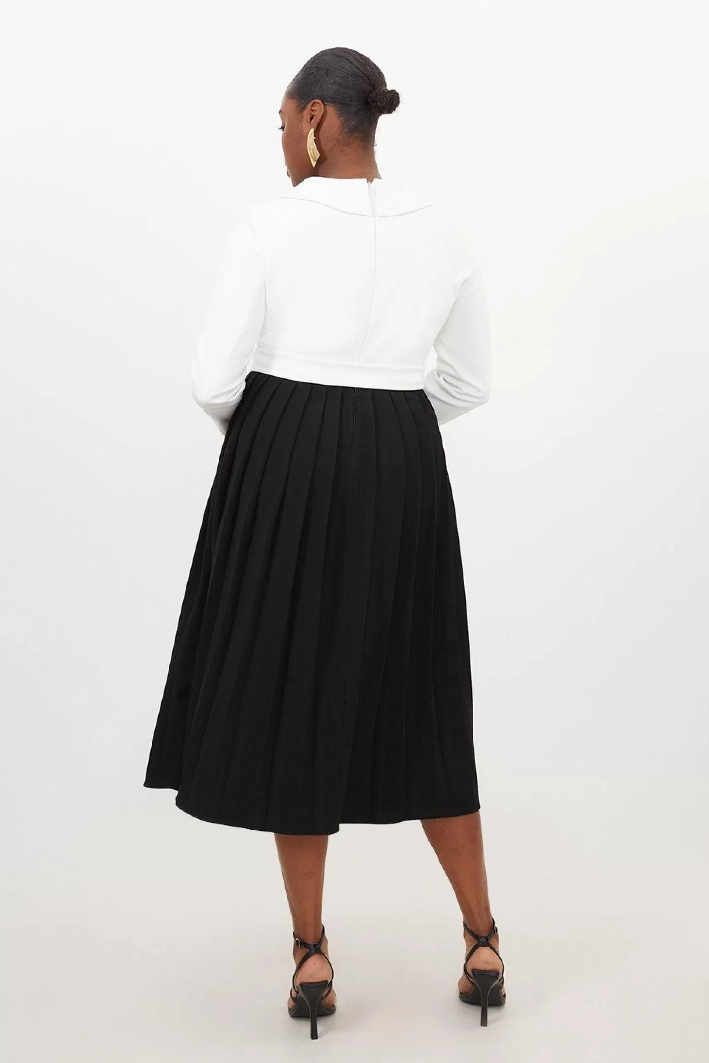 Karen Millen Plus Size Tailored Structured Crepe Turtleneck Pleated Dress
