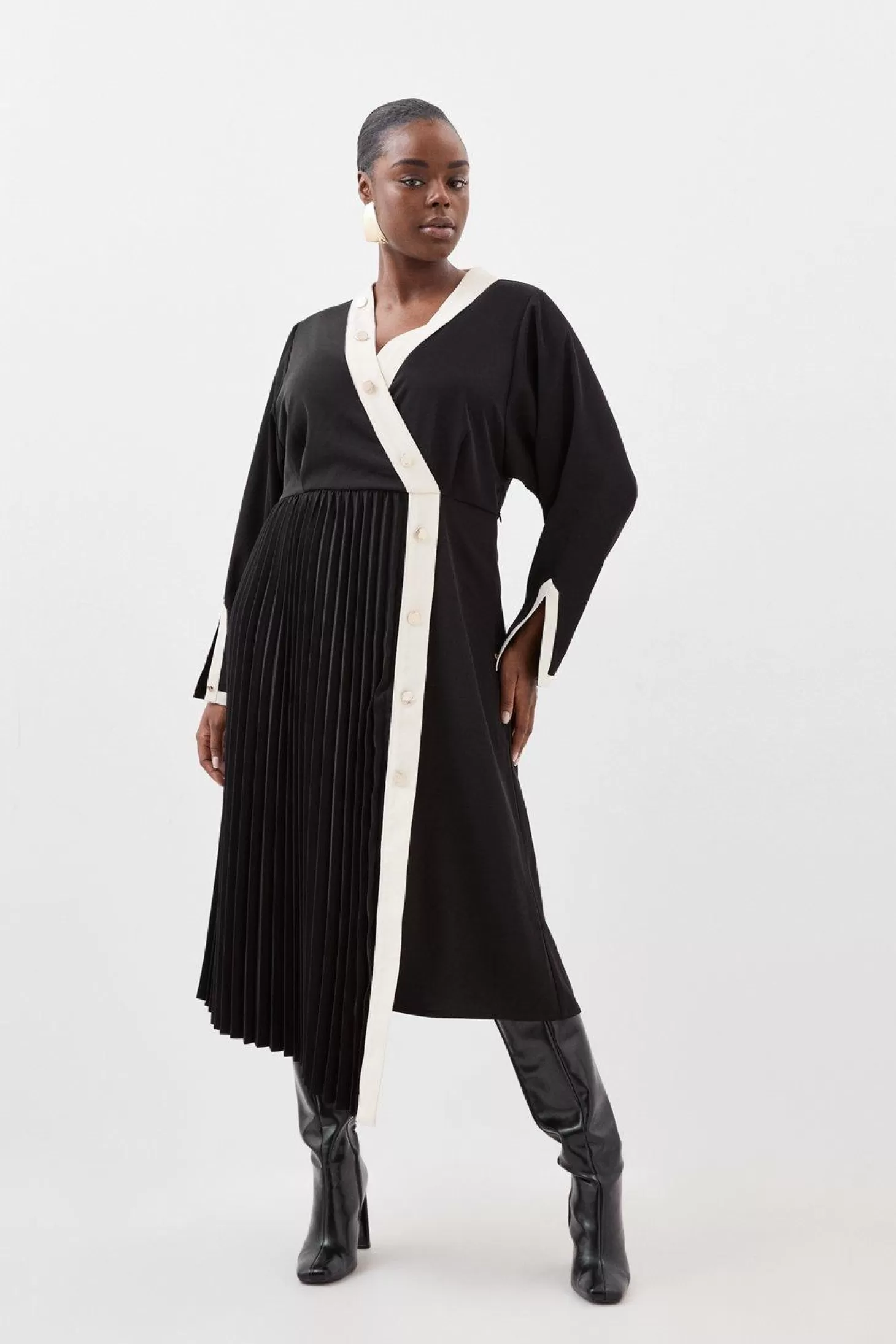 Karen Millen Plus Size Twill Pleated Woven Midi Dress