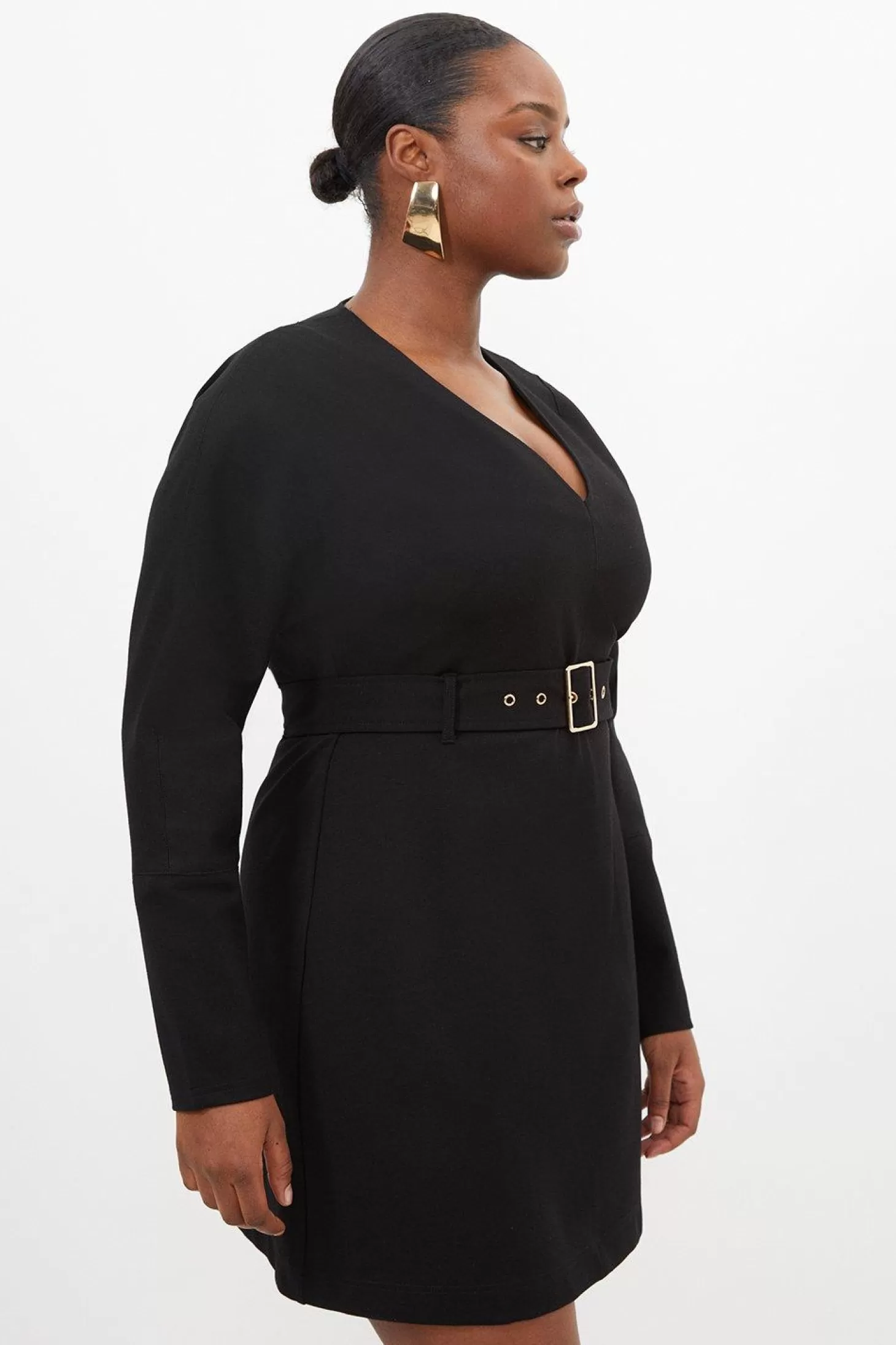 Karen Millen Plus Size V Neck Belted Ponte Jersey Mini Dress