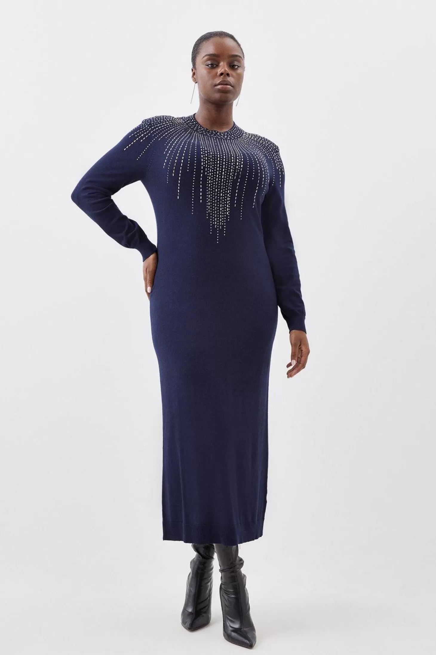 Karen Millen Plus Size Viscose Blend Embellished Knit Midi Dress