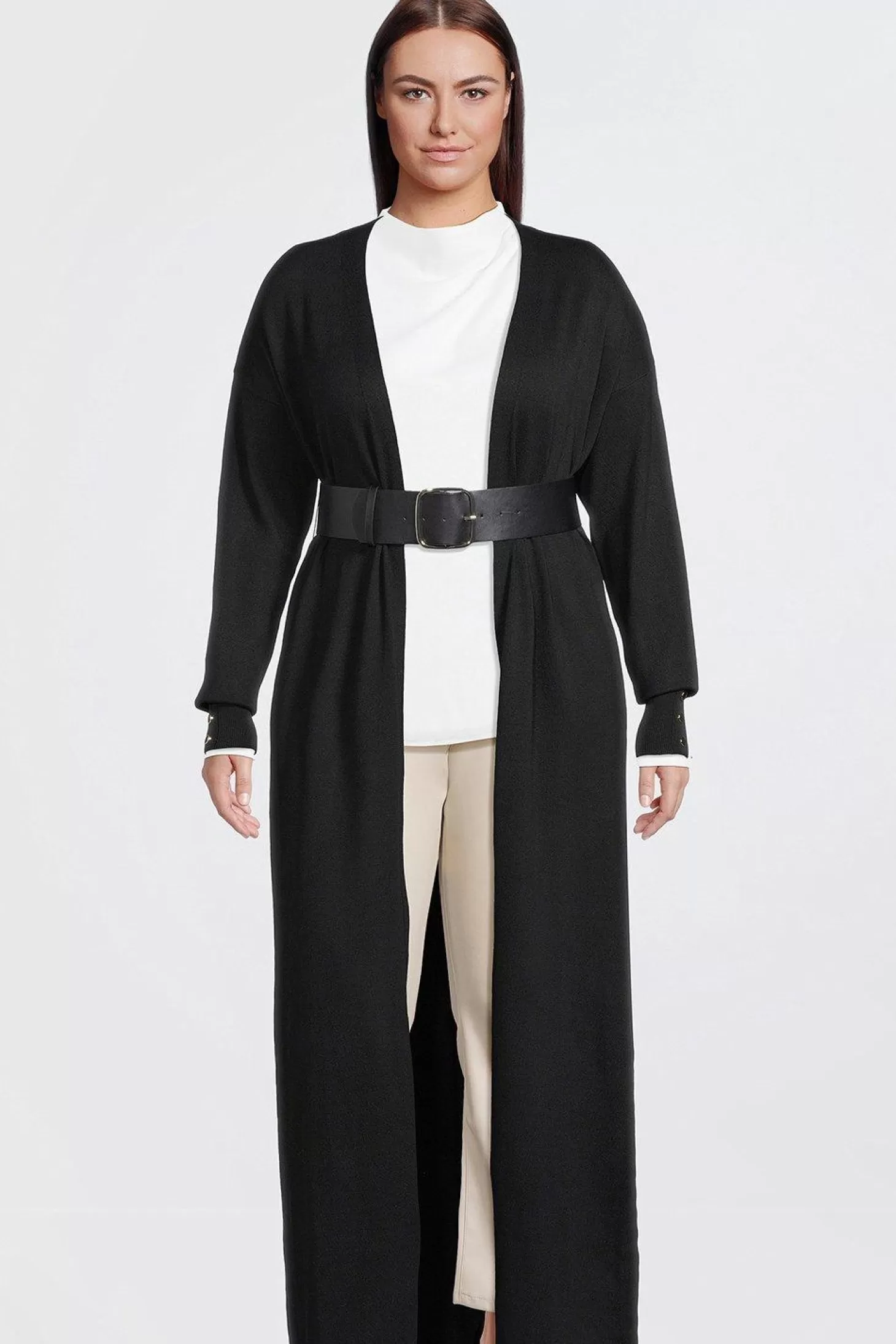 Karen Millen Plus Size Viscose Blend Knit Maxi Belted Cardigan