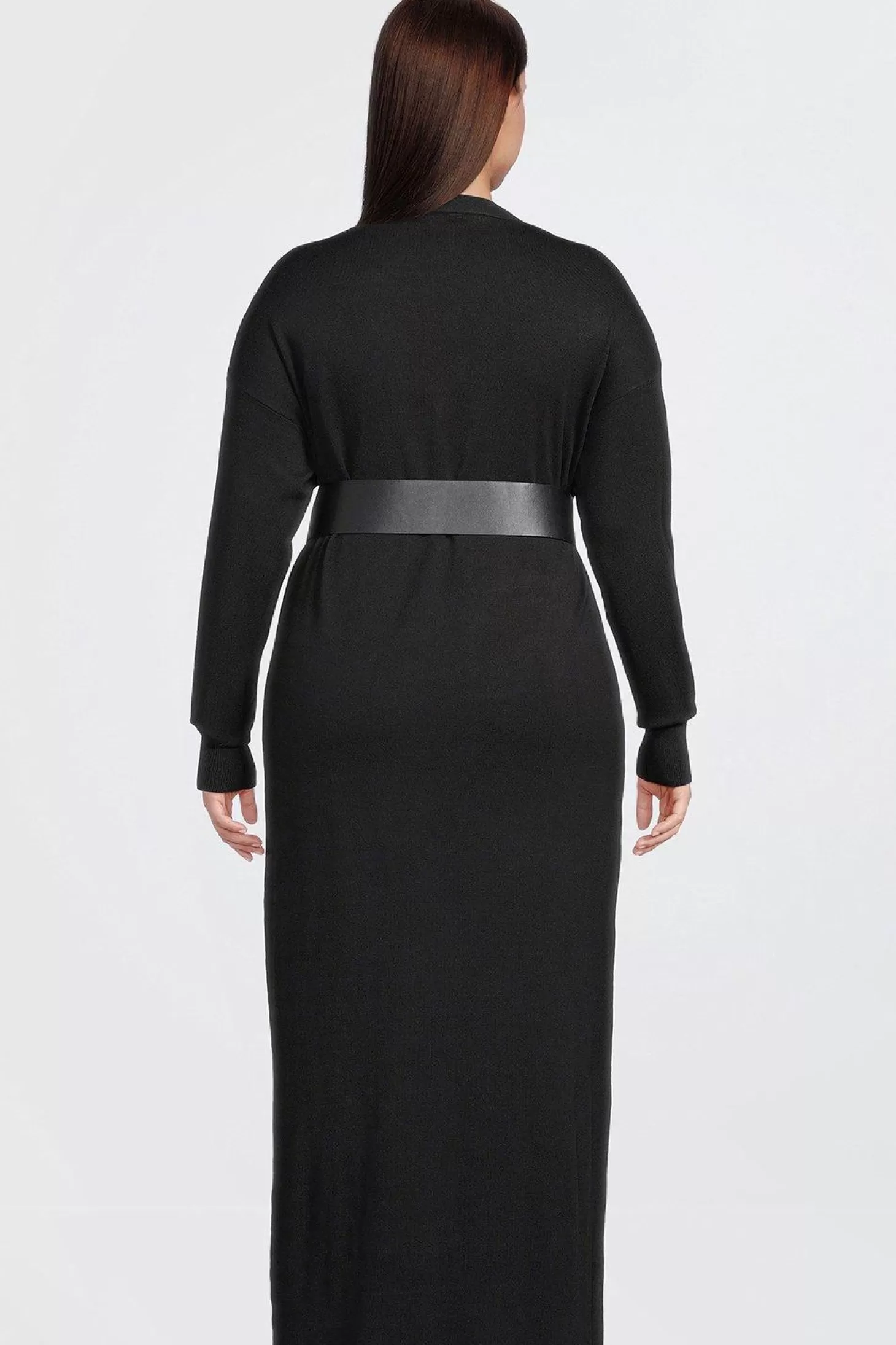 Karen Millen Plus Size Viscose Blend Knit Maxi Belted Cardigan