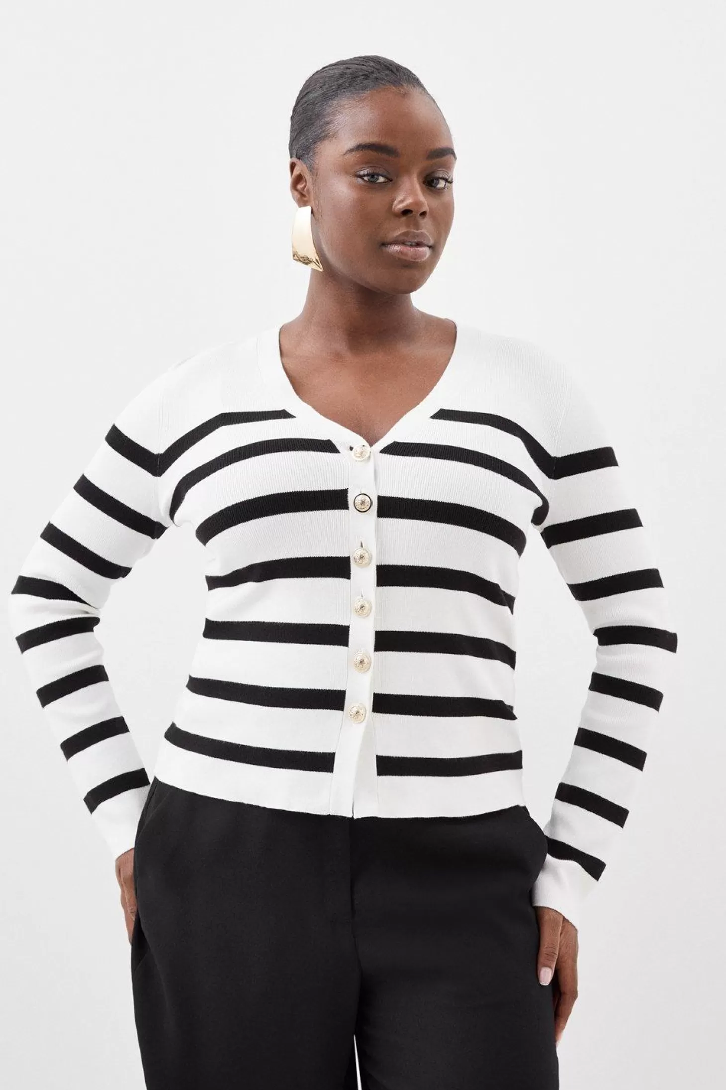 Karen Millen Plus Size Viscose Blend Knit Stripe Cardigan