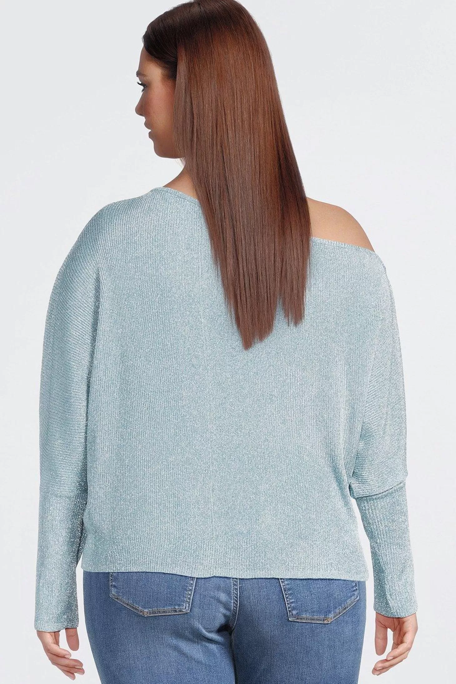 Karen Millen Plus Size Viscose Blend Metallic Sparkle Knit Drop Shoulder Top