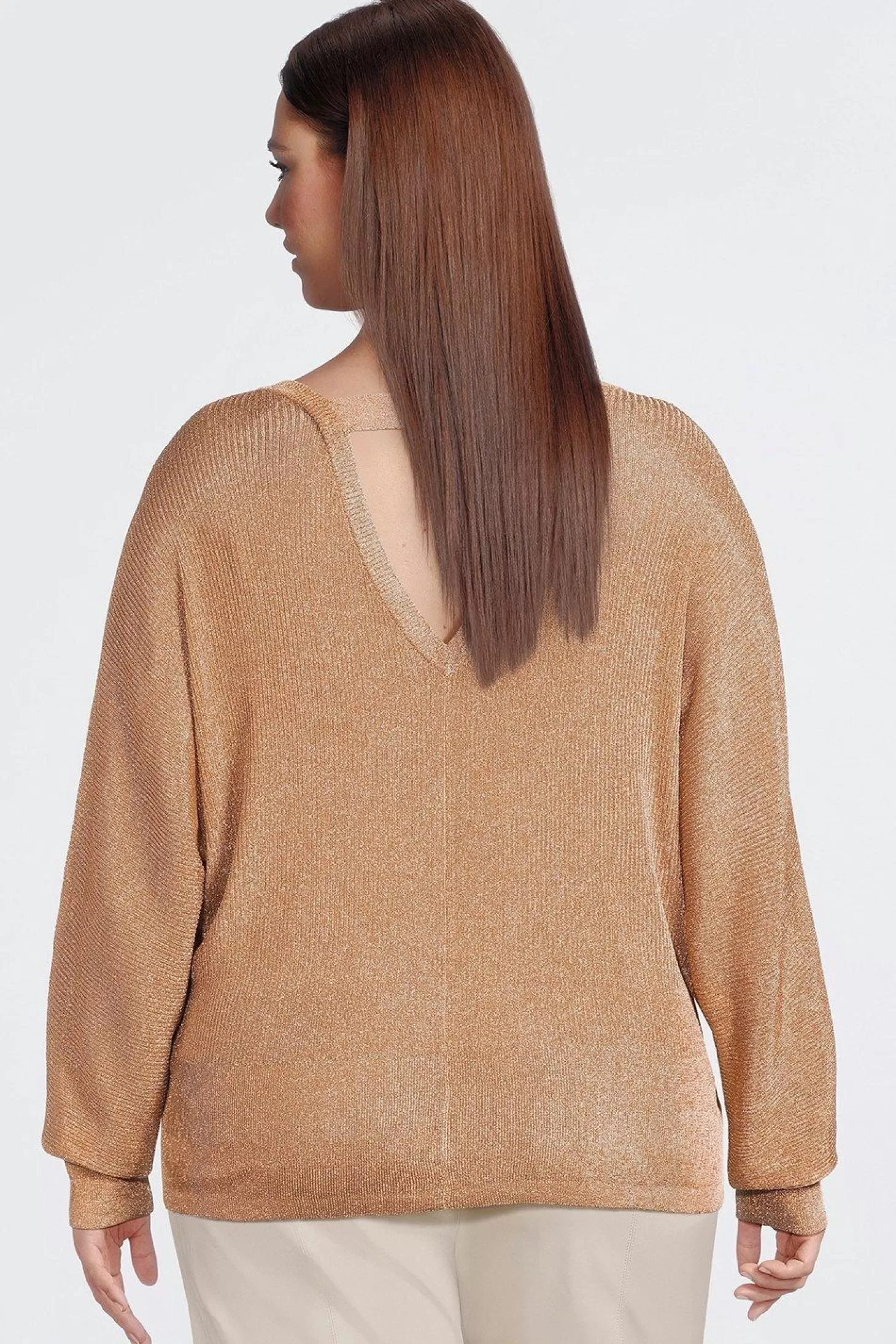 Karen Millen Plus Size Viscose Blend Metallic Sparkle Knit V Neck Top