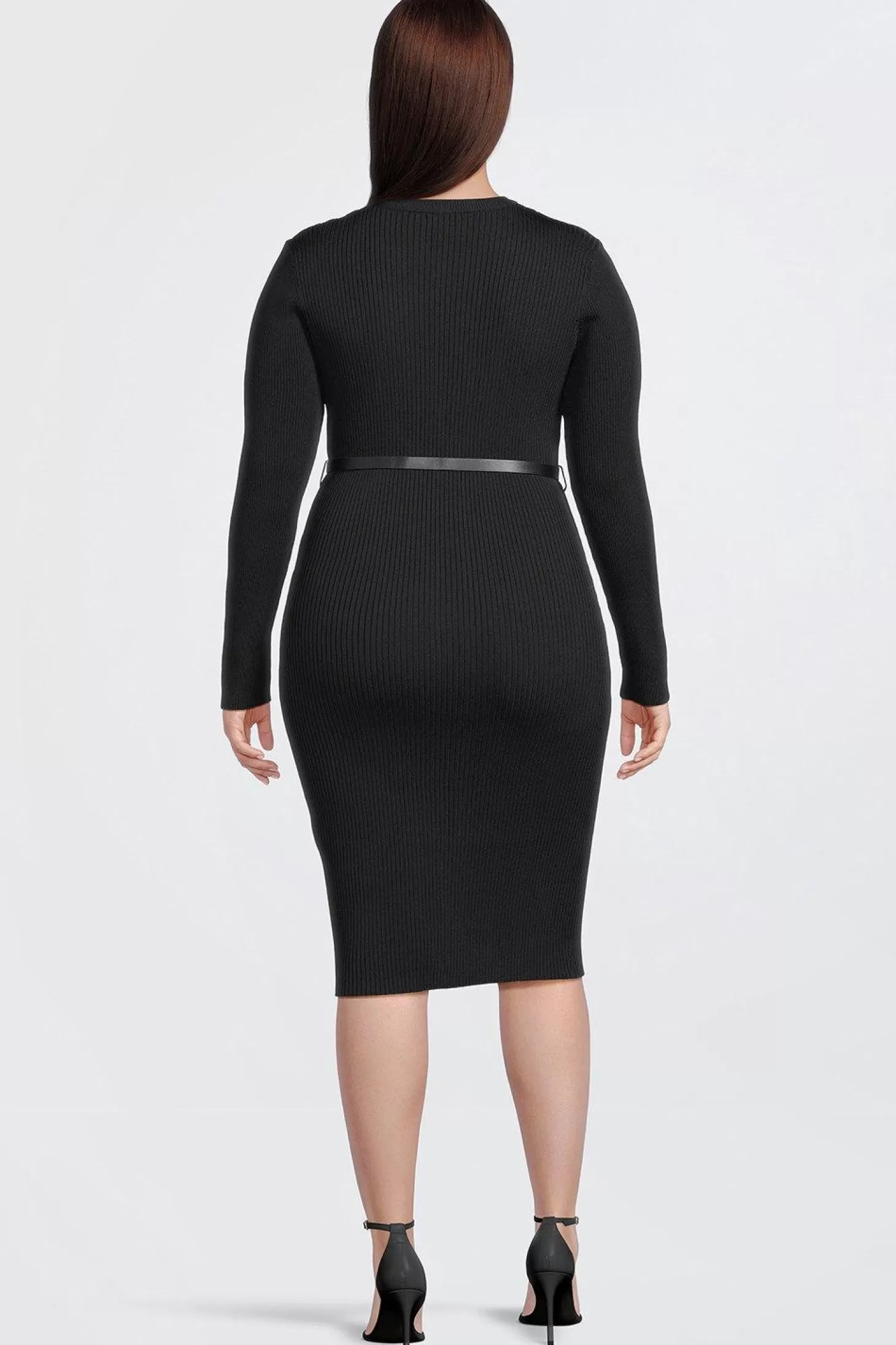 Karen Millen Plus Size Viscose Blend Rib Knit Belted Pencil Dress