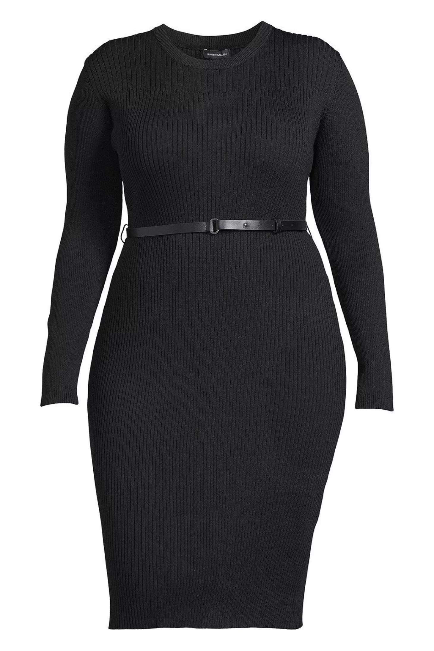 Karen Millen Plus Size Viscose Blend Rib Knit Belted Pencil Dress