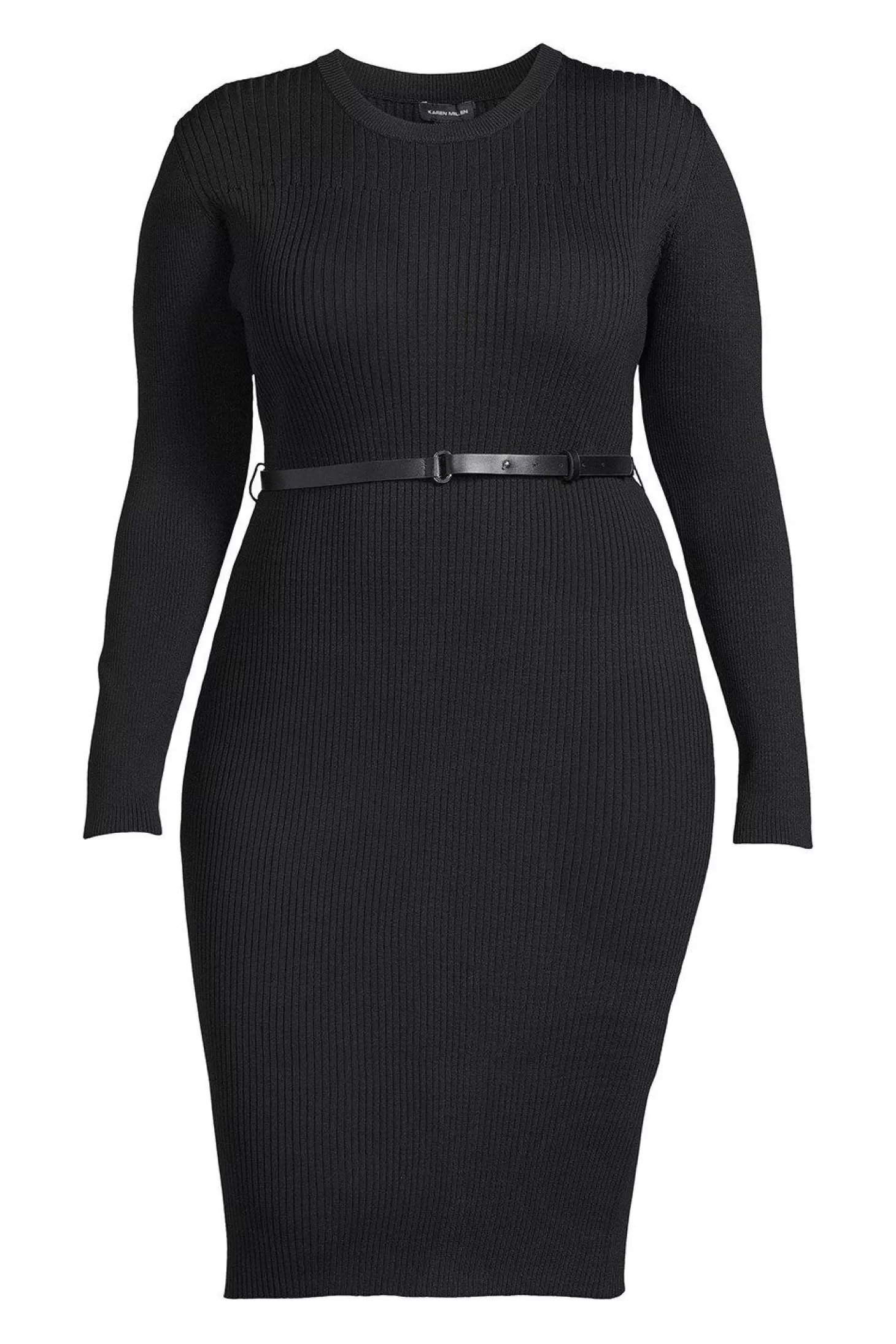 Karen Millen Plus Size Viscose Blend Rib Knit Belted Pencil Dress