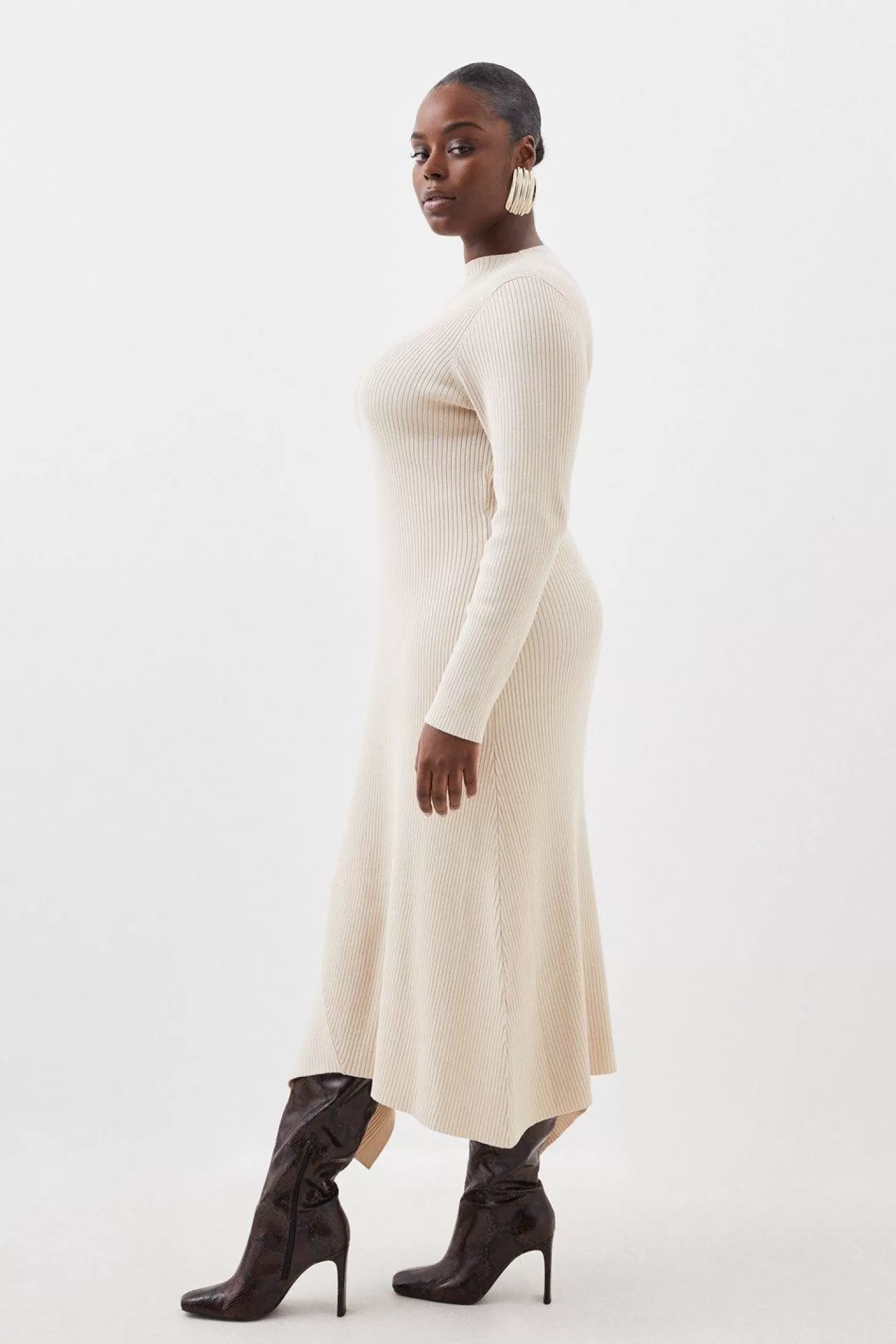 Karen Millen Plus Size Viscose Blend Rib Knit Midaxi Dress