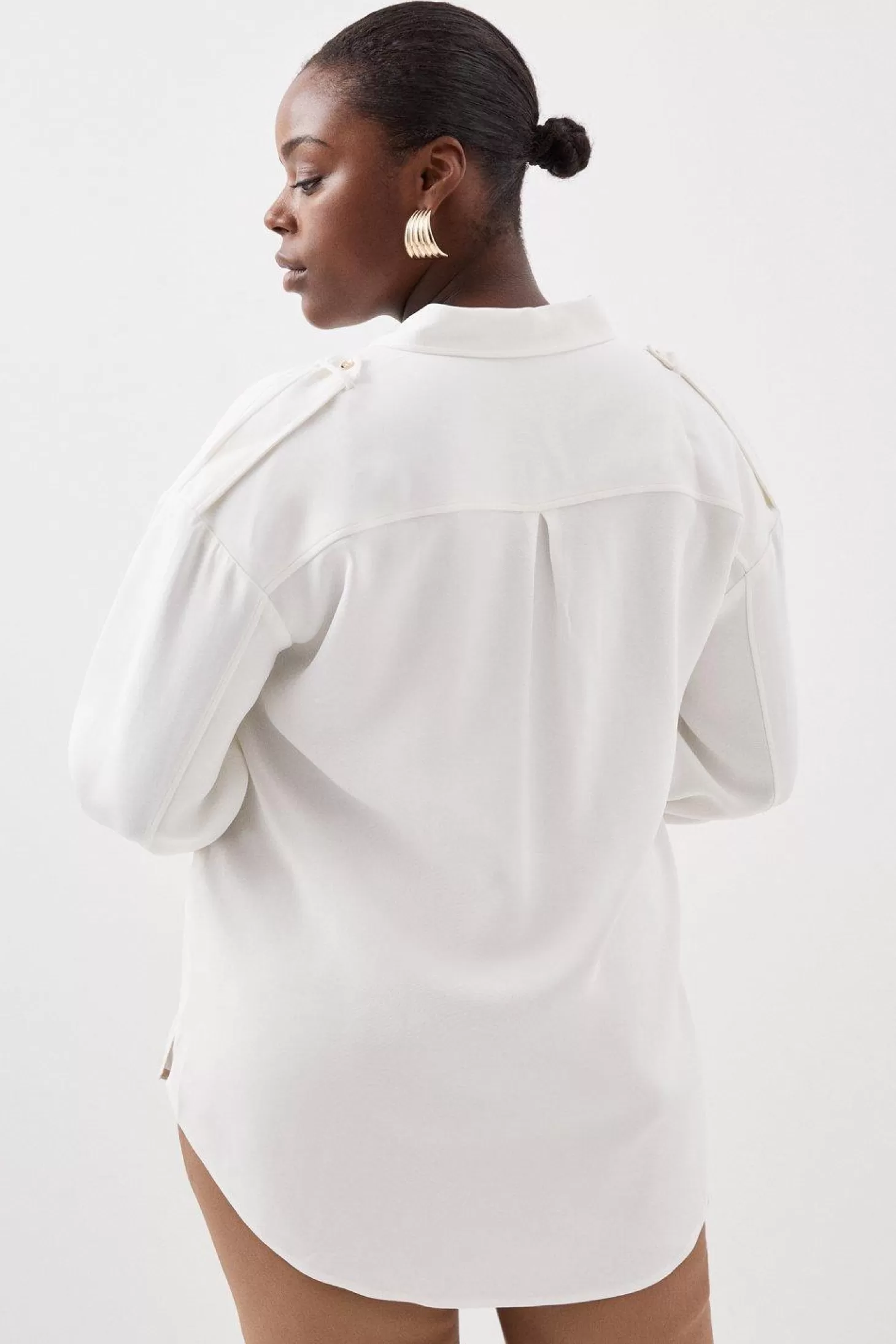 Karen Millen Plus Size Viscose Crepe Long Sleeve Collared Shirt