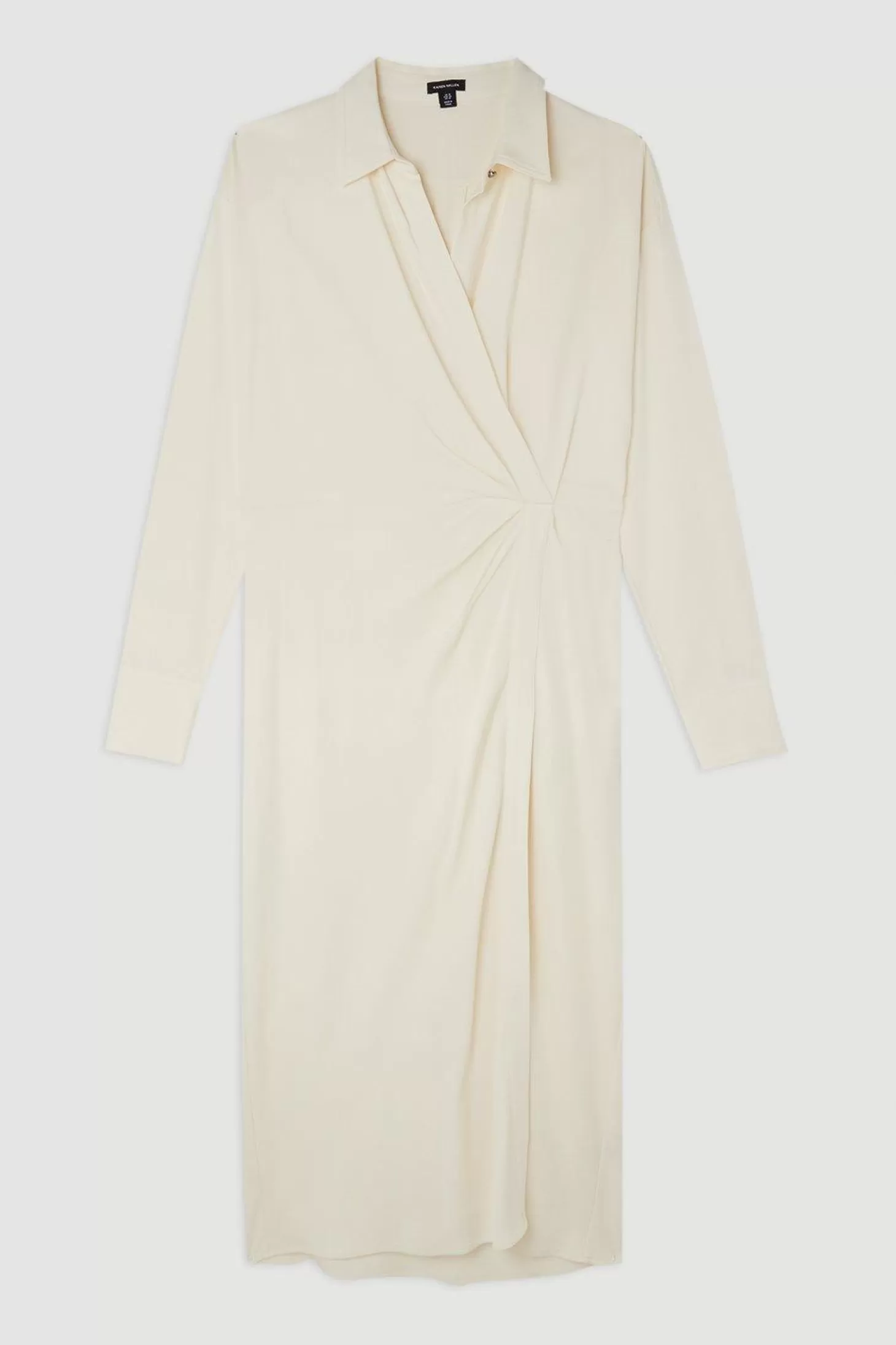 Karen Millen Plus Size Viscose Crepe Long Sleeve Woven Midi Shirt Dress