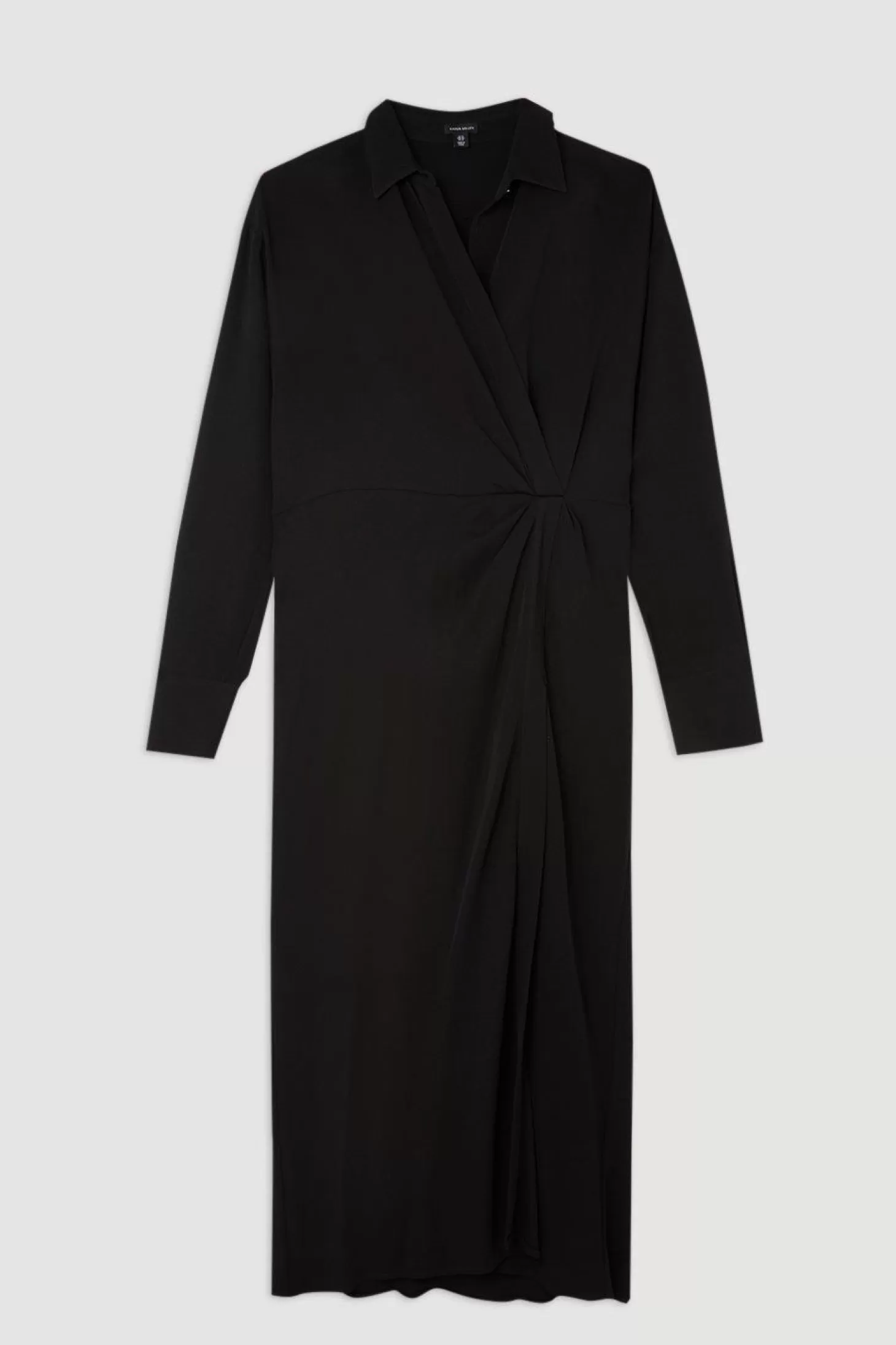 Karen Millen Plus Size Viscose Crepe Long Sleeve Woven Midi Shirt Dress