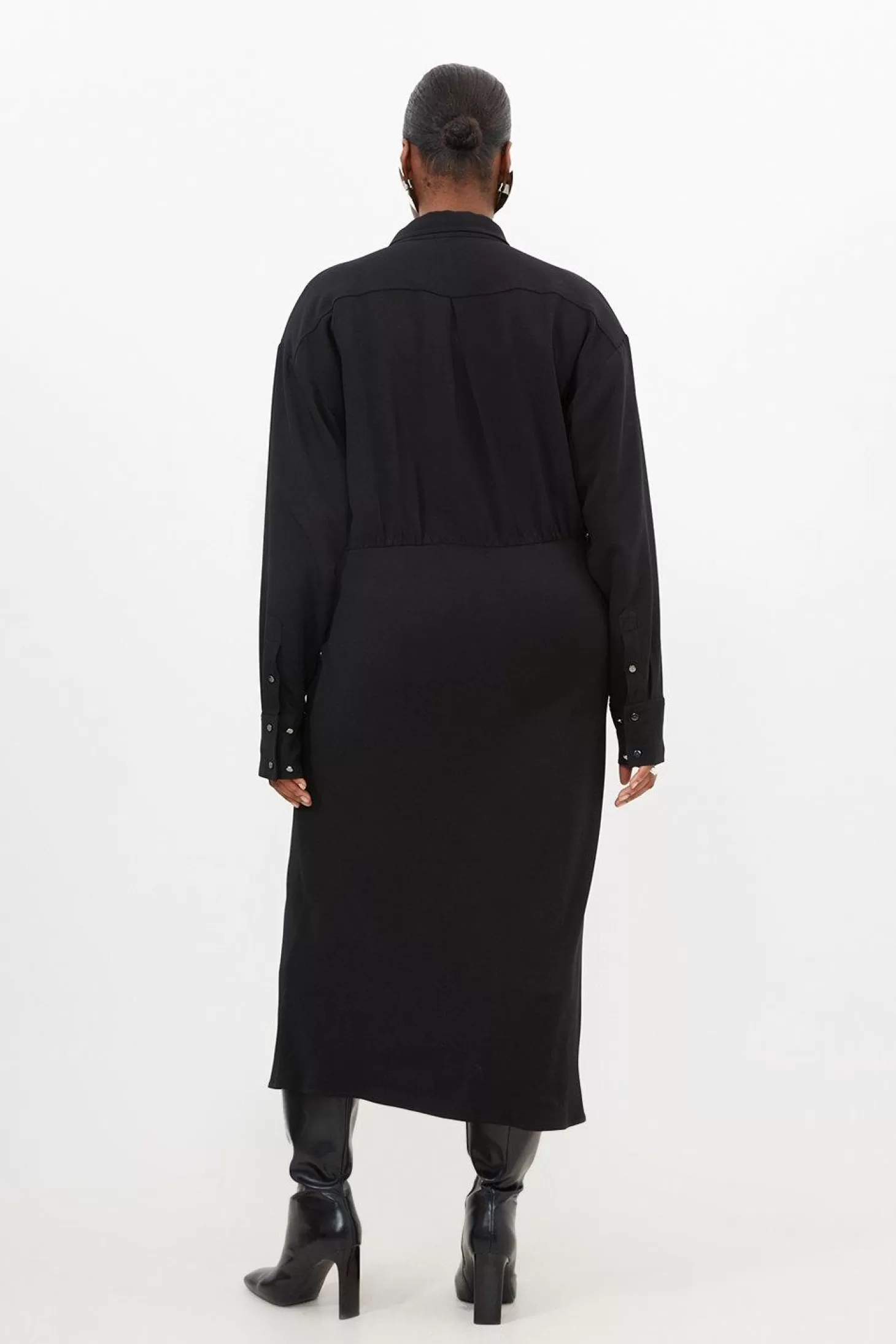 Karen Millen Plus Size Viscose Crepe Long Sleeve Woven Midi Shirt Dress
