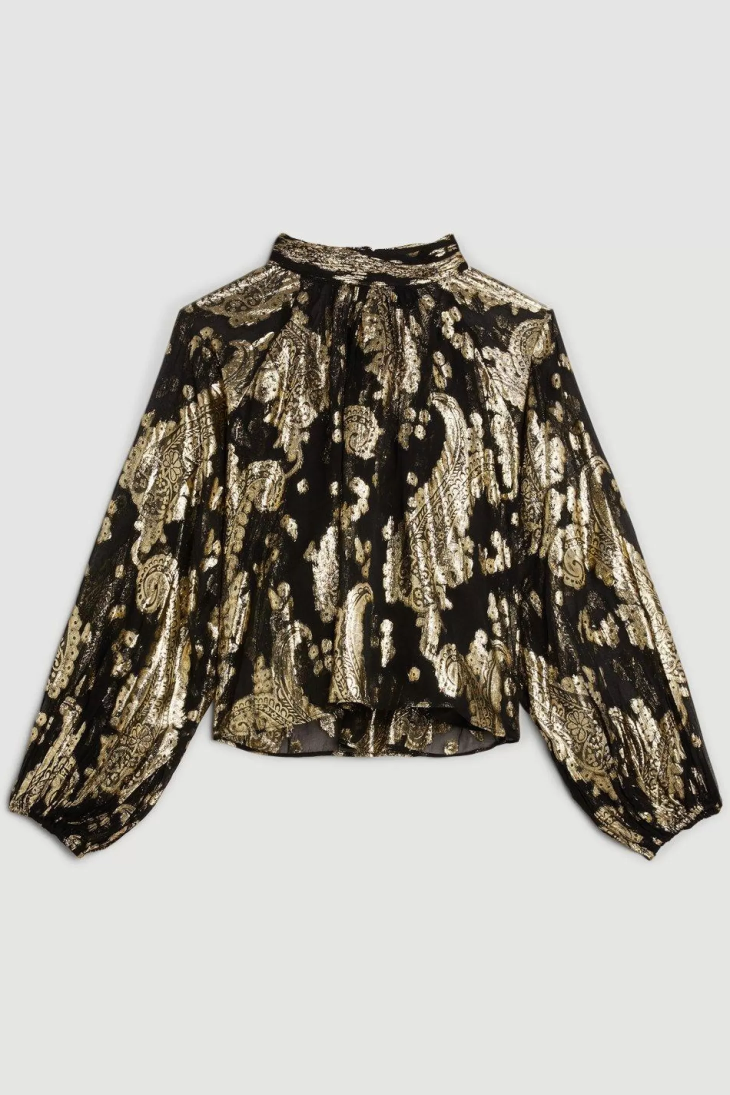 Karen Millen Plus Size Viscose High Neck Metallic Thread Woven Top