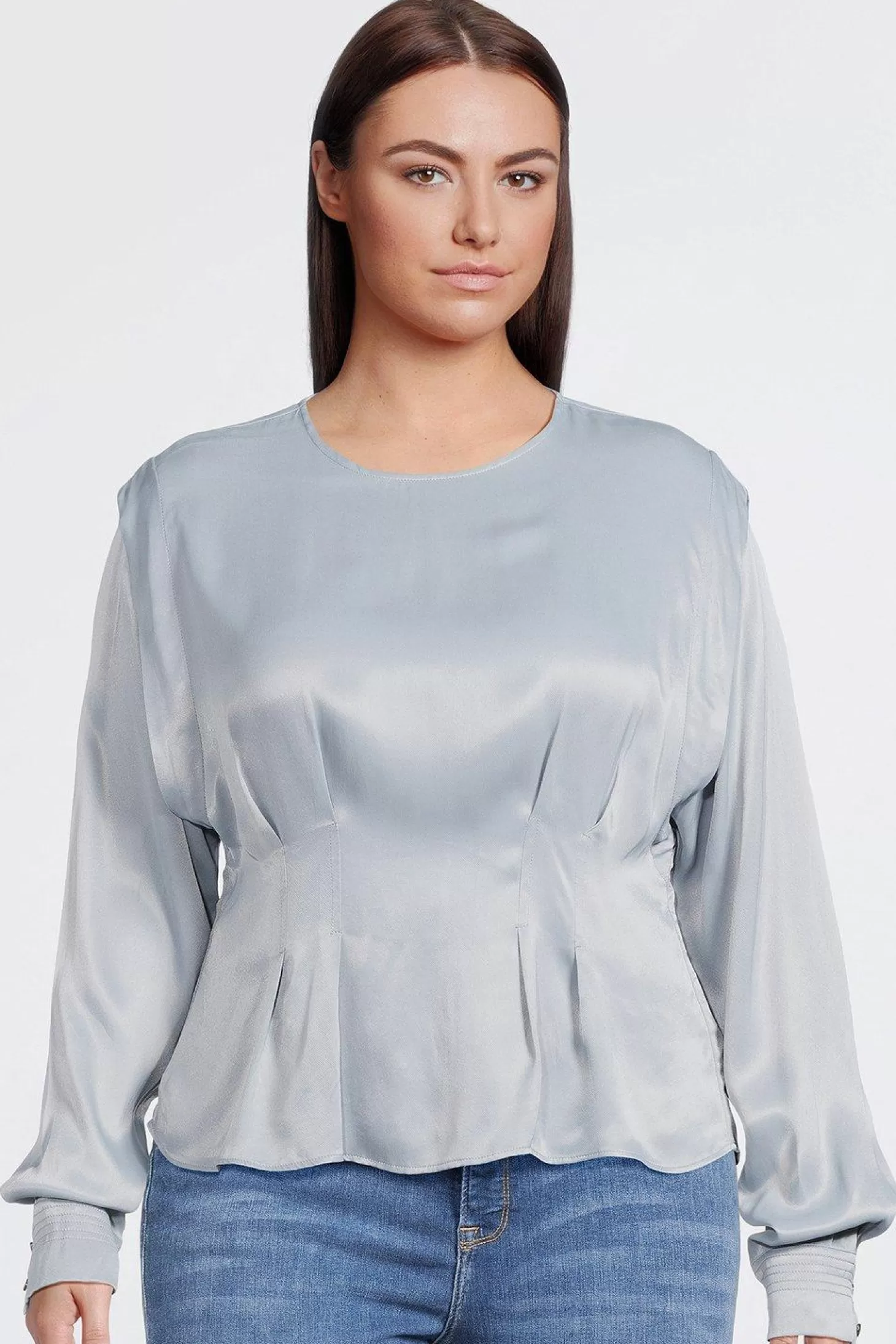 Karen Millen Plus Size Viscose Satin Power Shoulder Woven Top