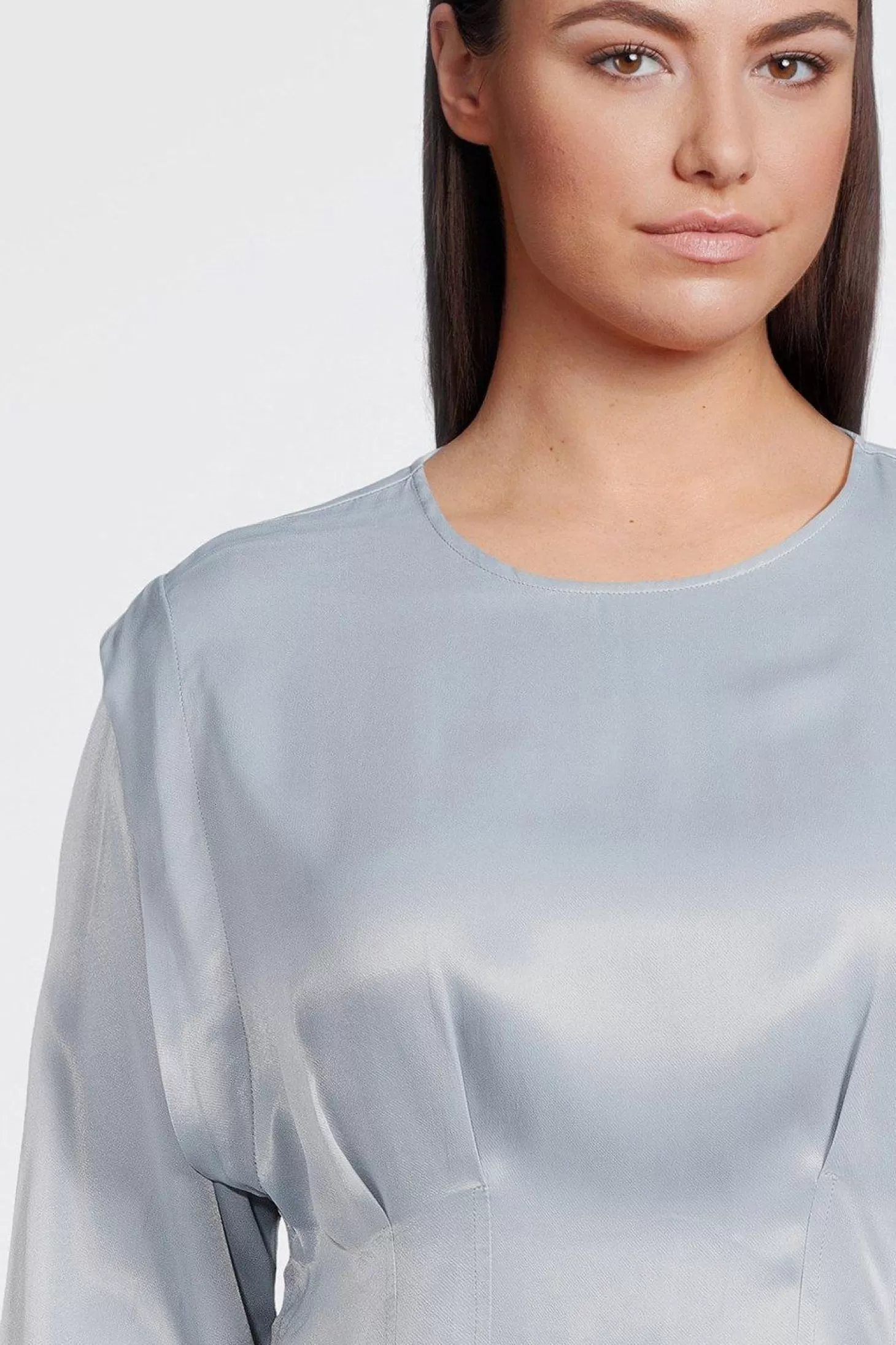 Karen Millen Plus Size Viscose Satin Power Shoulder Woven Top