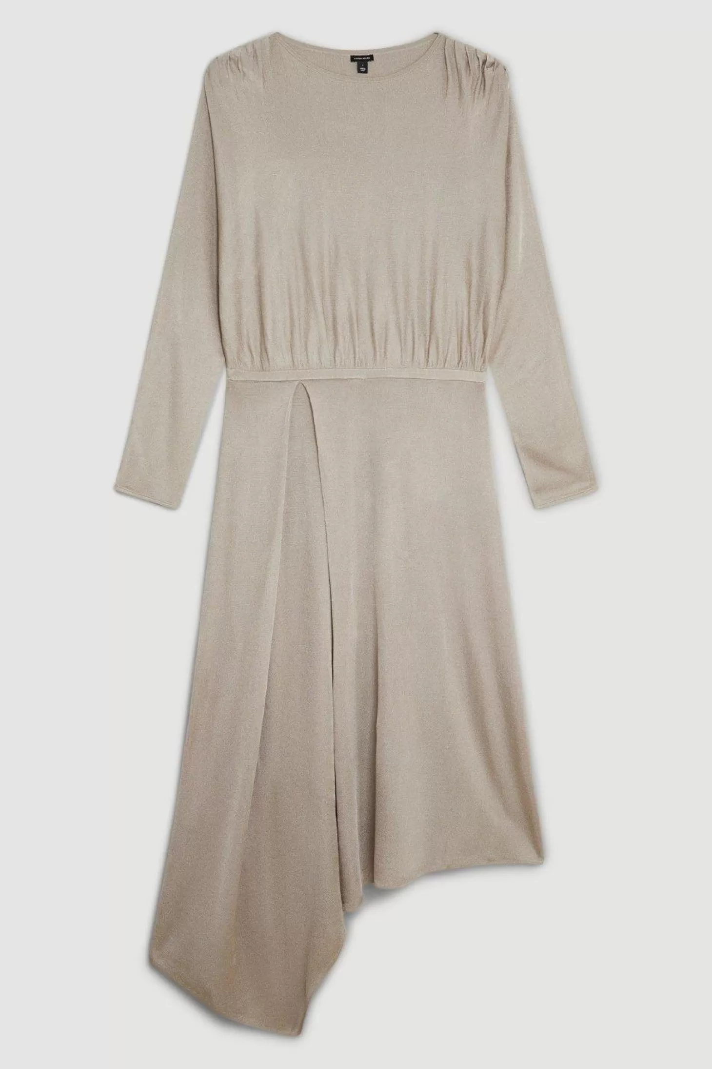 Karen Millen Plus Size Viscose Slinky Knit Round Sleeve Midaxi Dress