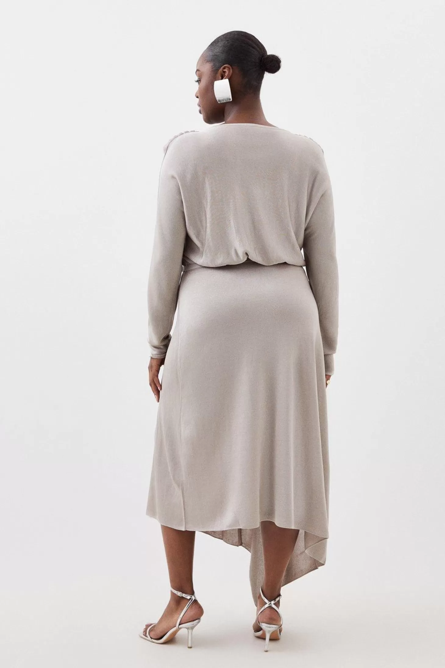 Karen Millen Plus Size Viscose Slinky Knit Round Sleeve Midaxi Dress