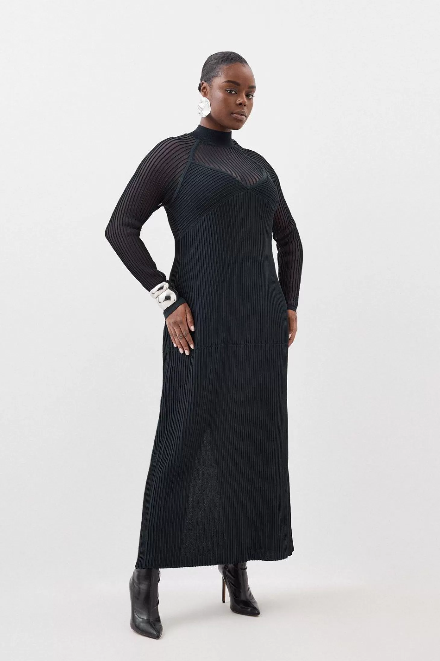 Karen Millen Plus Size ViscoseSheer Knit Column Midaxi Dress