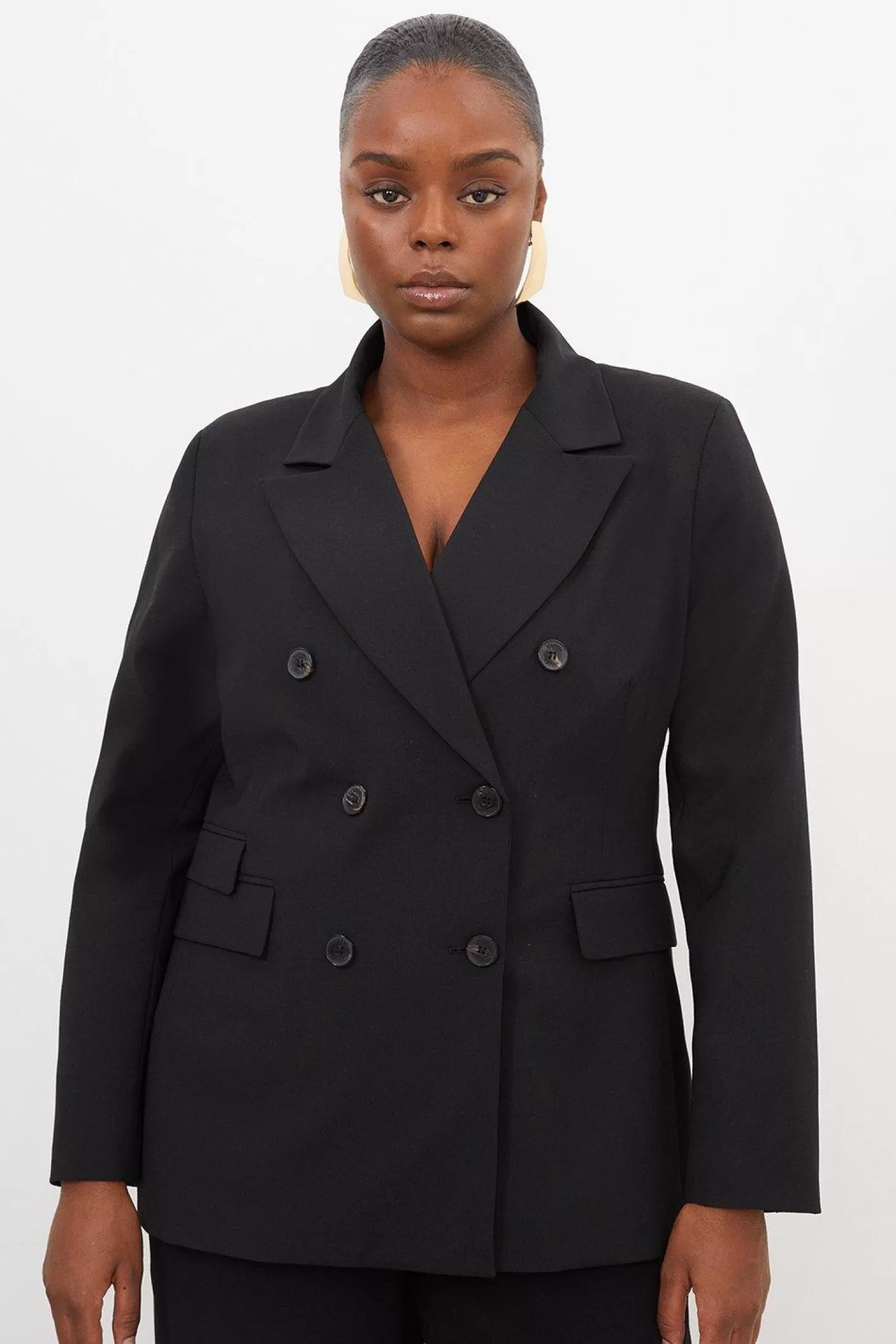 Karen Millen Plus Size Wool Blend Tailored Double Breasted Blazer