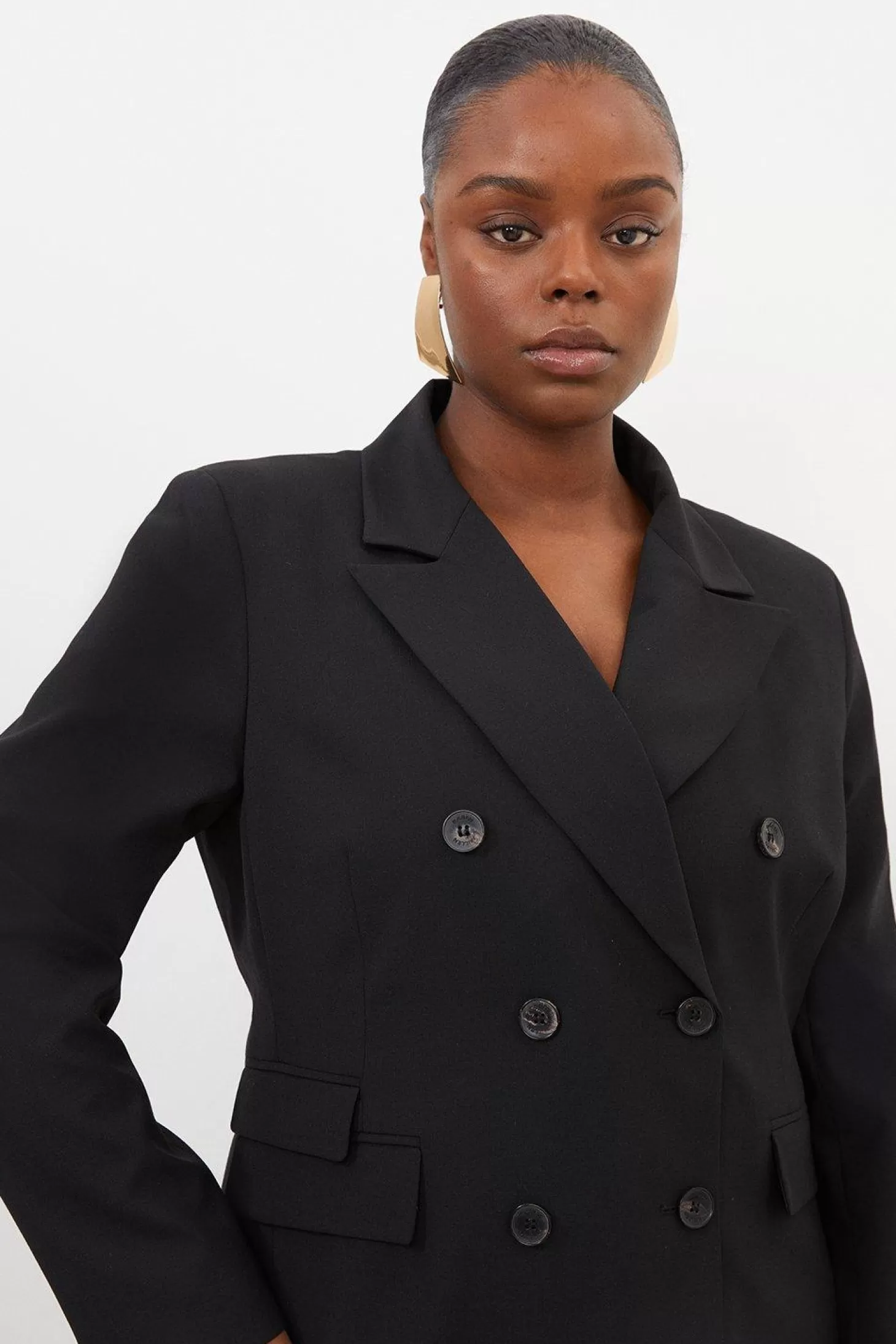 Karen Millen Plus Size Wool Blend Tailored Double Breasted Blazer
