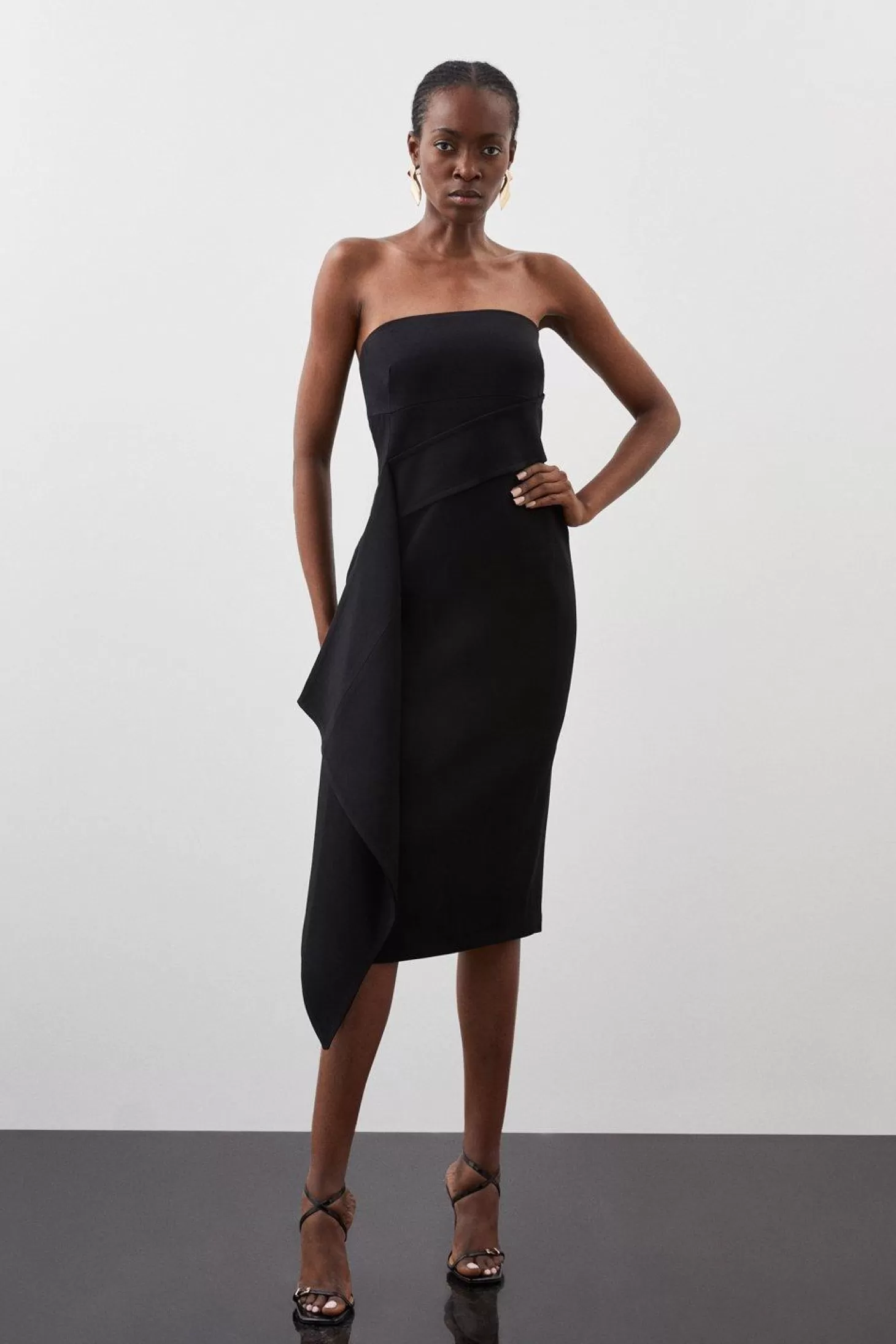 Karen Millen Polished Viscose Bandeau Drape Waist Midi Dress