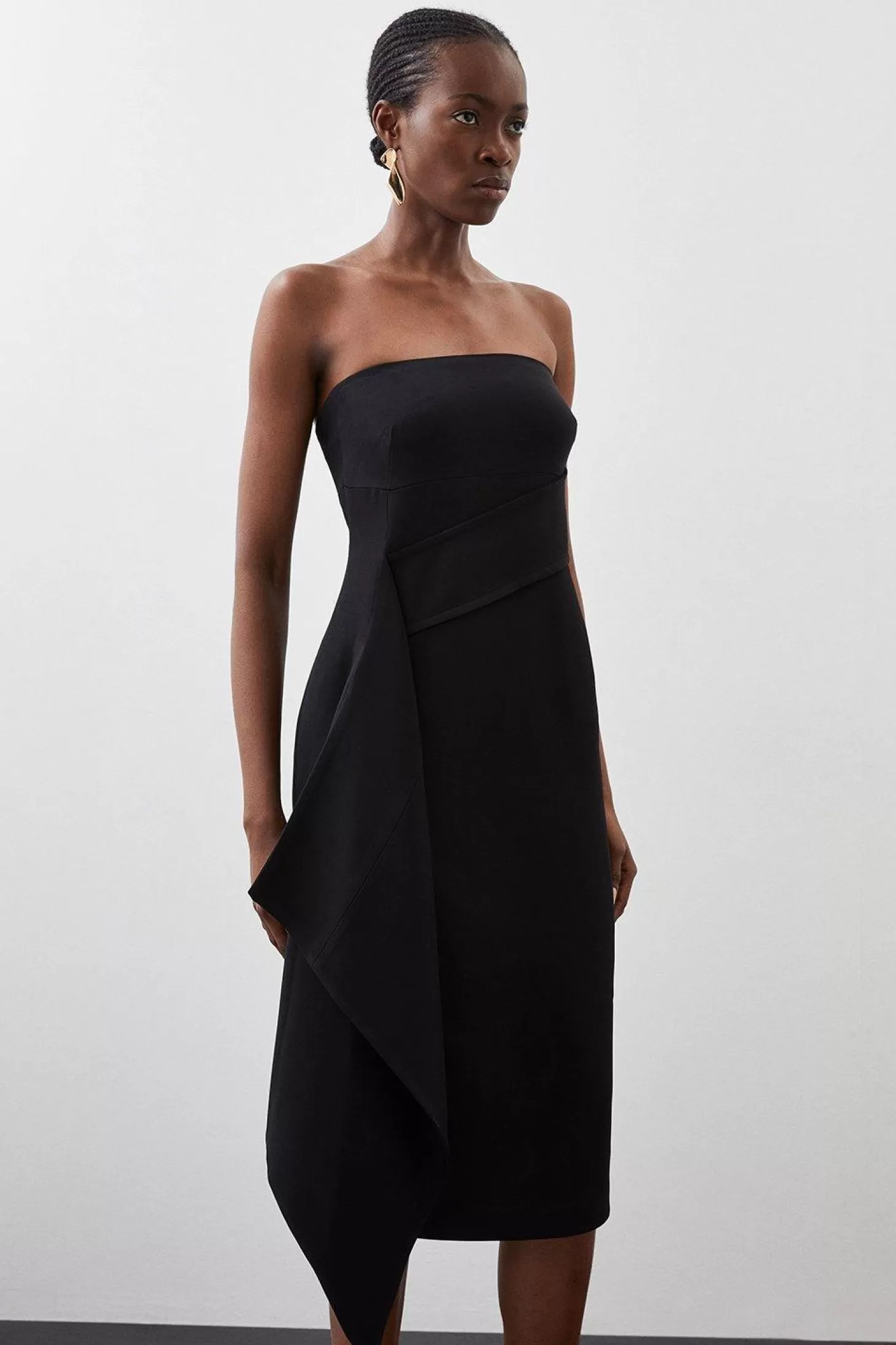 Karen Millen Polished Viscose Bandeau Drape Waist Midi Dress