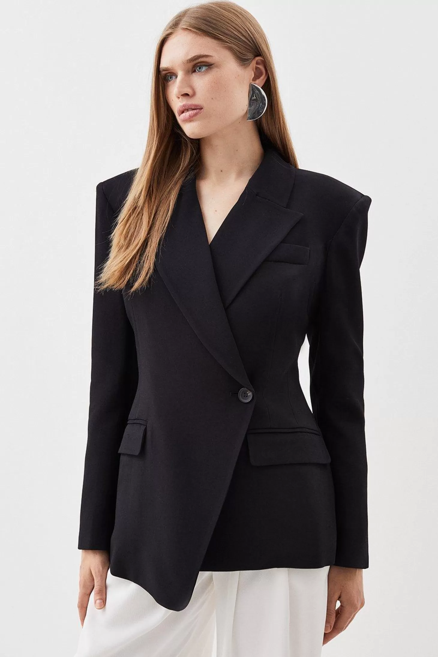 Karen Millen Polished Viscose Strong Shoulder Tailored Blazer