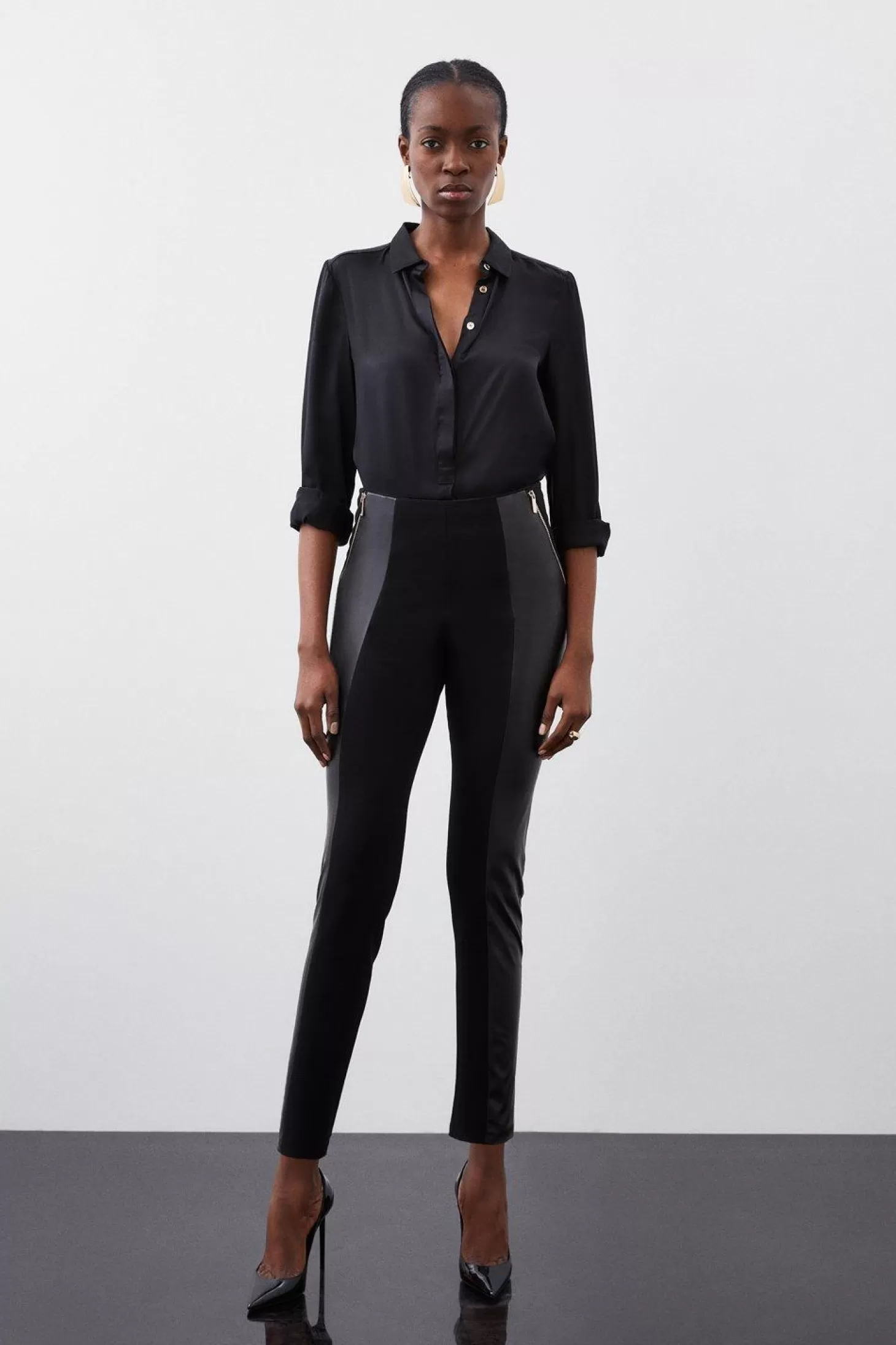 Karen Millen Ponte & Faux Leather Zip Detail Jodhpur Leggings