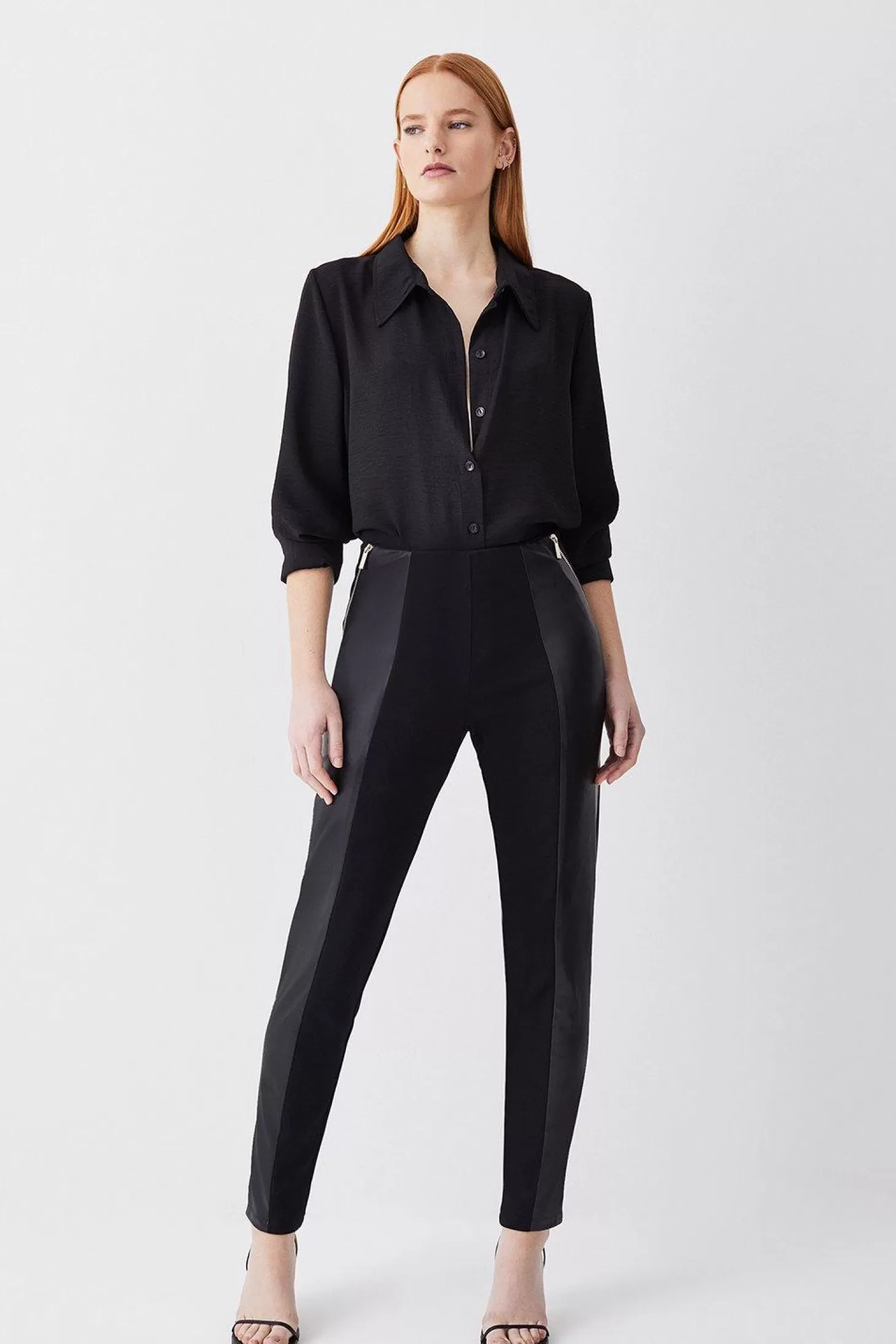 Karen Millen Ponte & Faux Leather Zip Detail Jodhpur Leggings