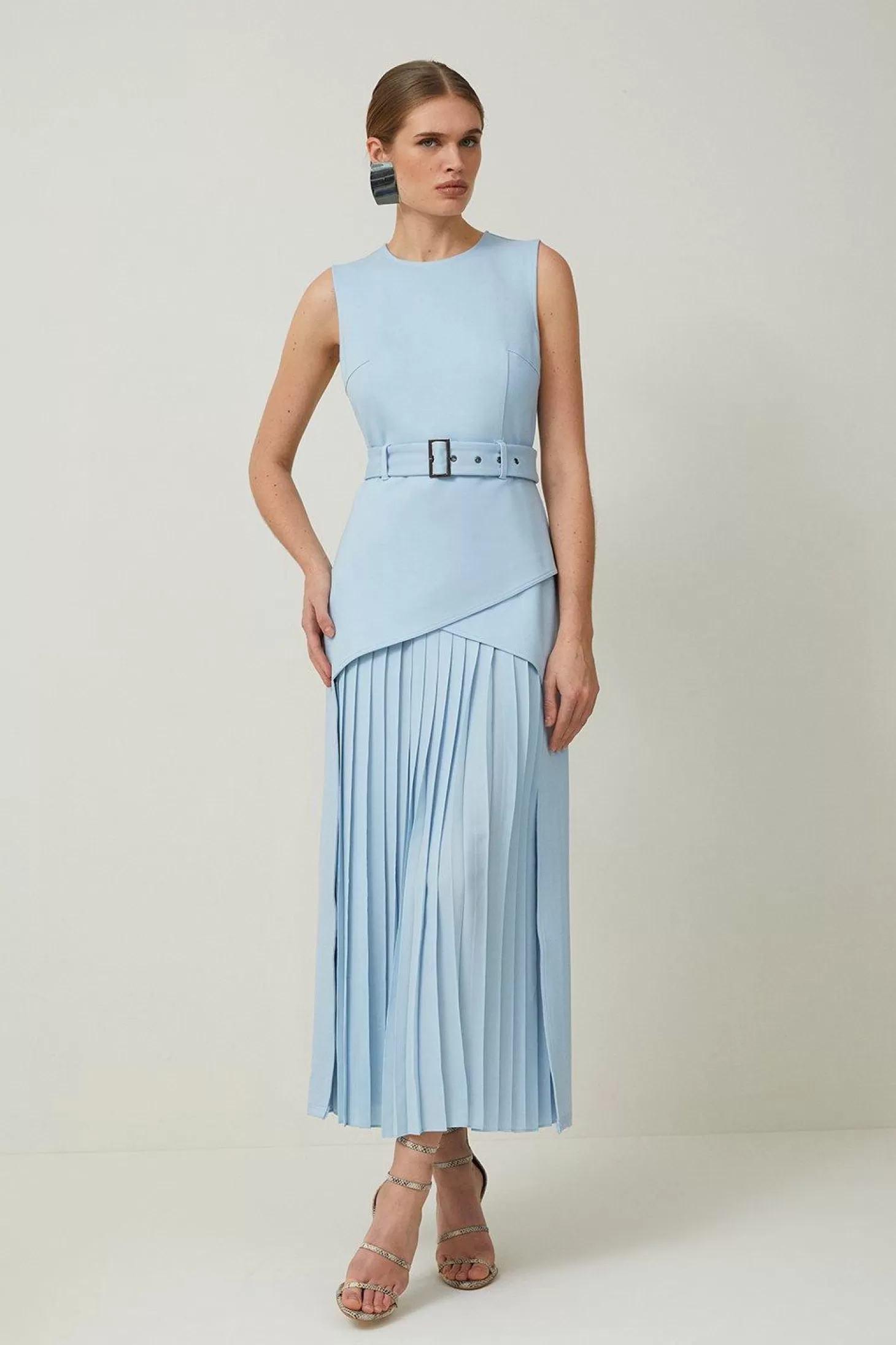 Karen Millen Ponte And Georgette Jersey Pleated Maxi Dress