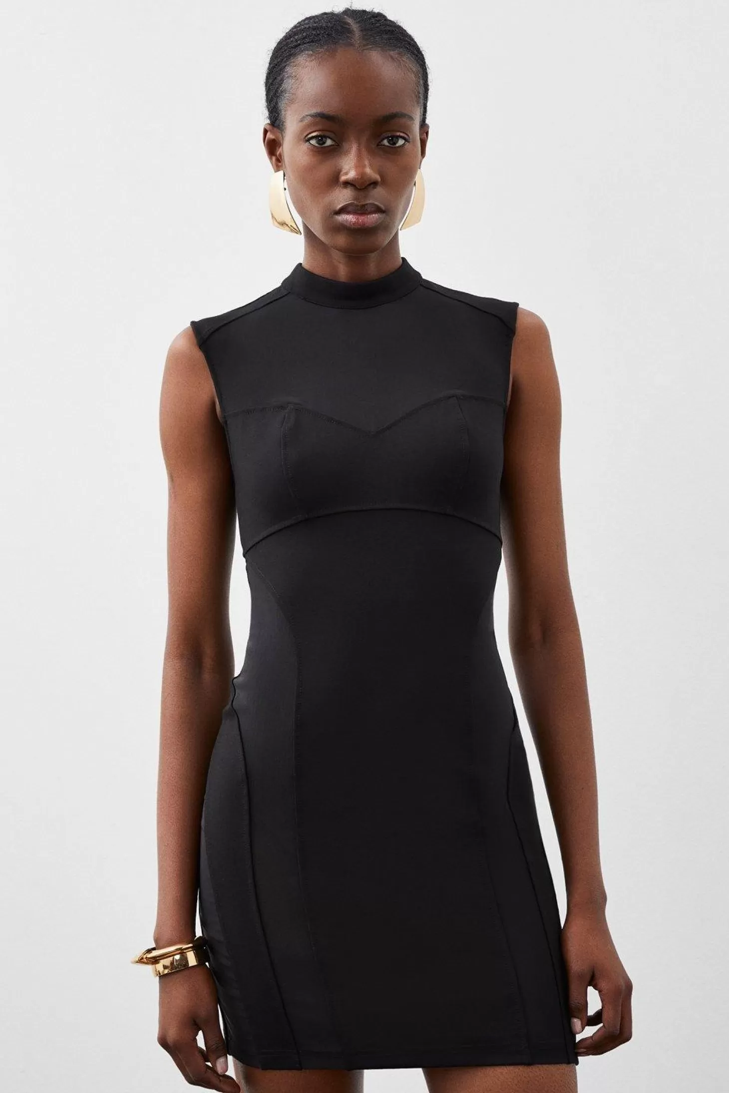 Karen Millen Ponte And Power Mesh Mini Dress