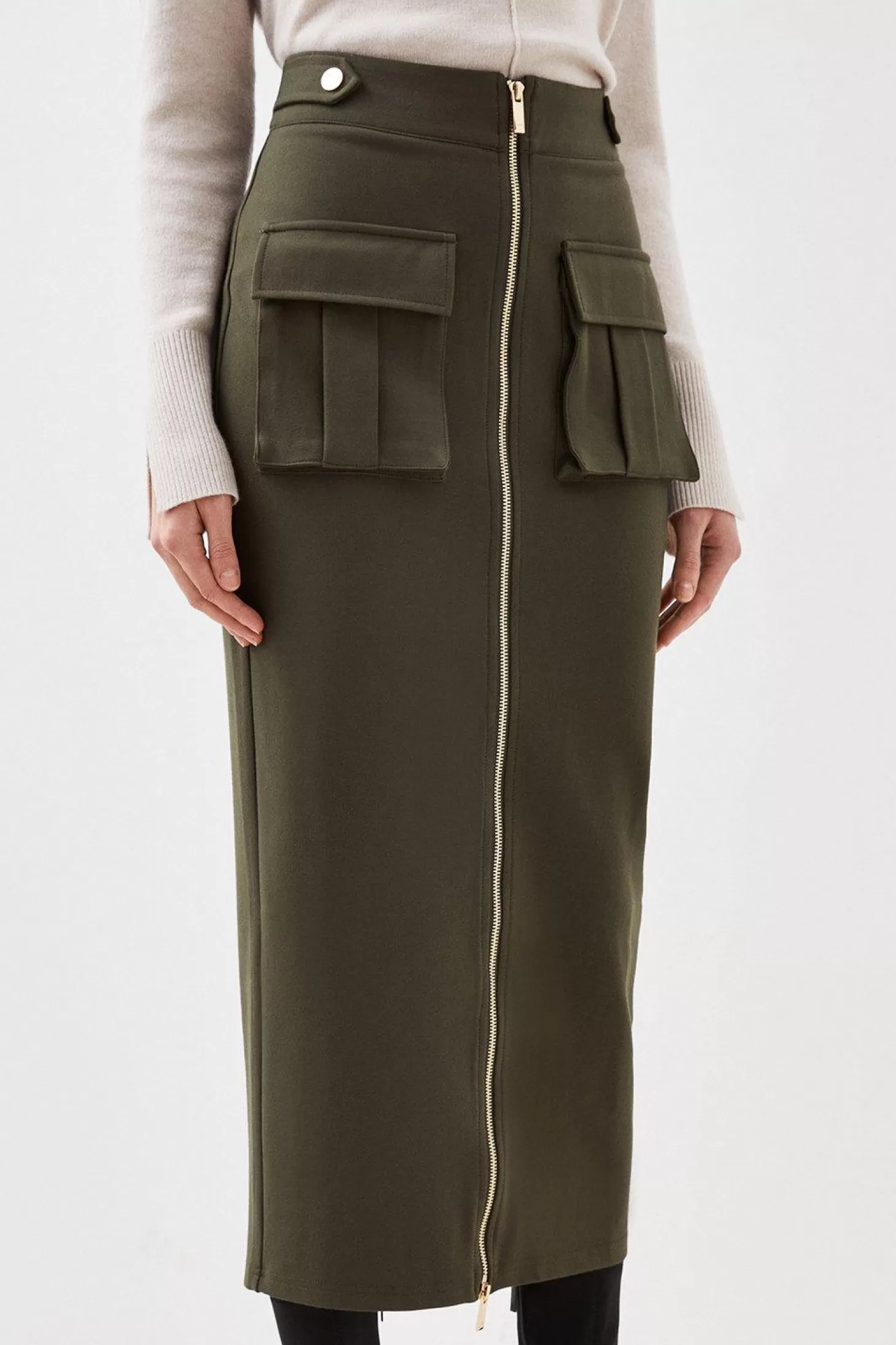 Karen Millen Ponte Hardwear Midi Skirt