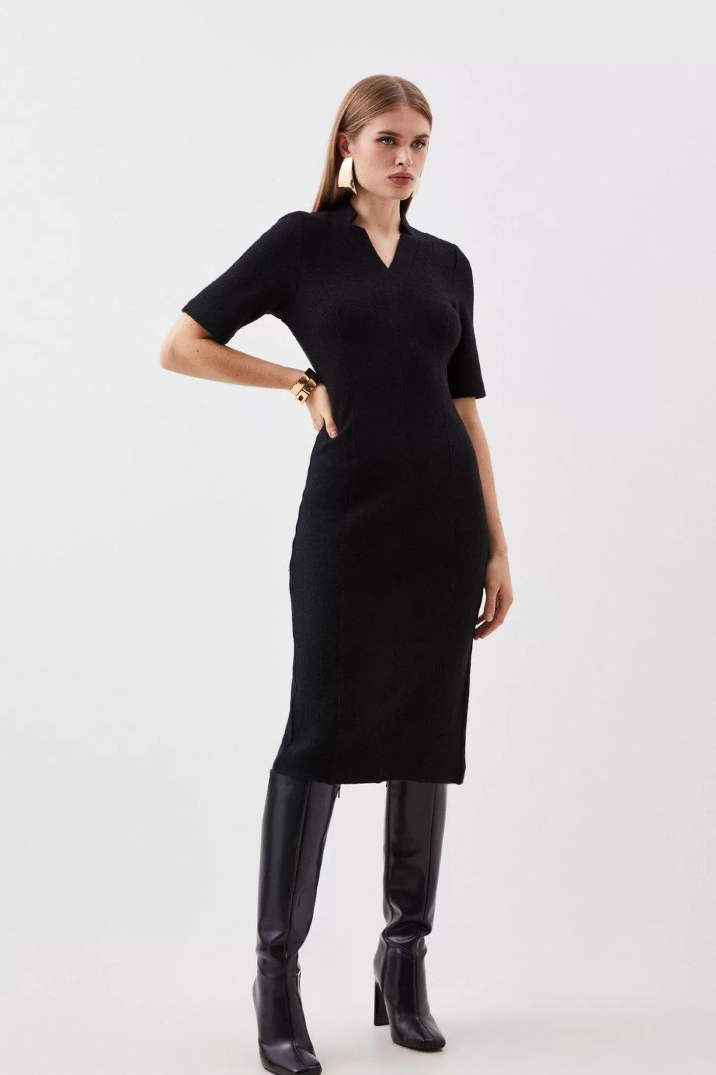 Karen Millen Premium 100% Washed Wool Knit Midi Dress