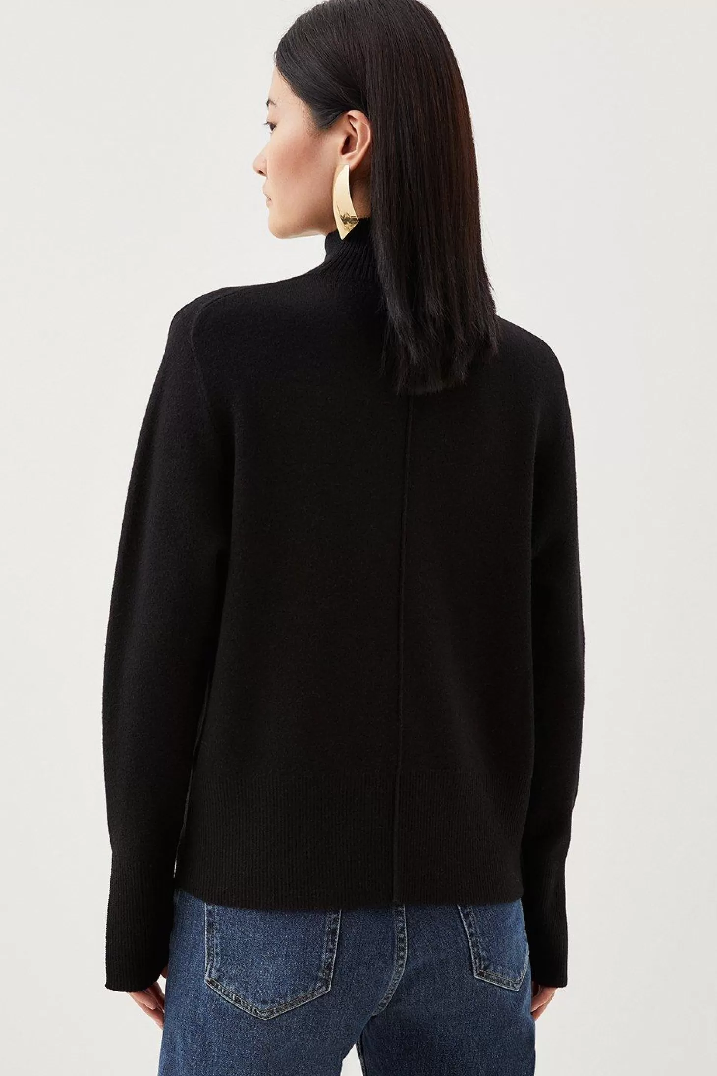 Karen Millen Premium Alpaca Wool Blend Funnel Neck Knit Top With Split Sleeve