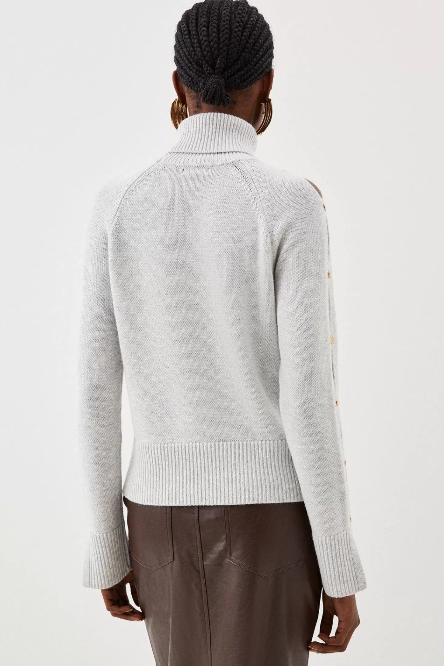 Karen Millen Premium Alpaca Wool Blend Knit Turtleneck Sweater With Open Sleeve Detail